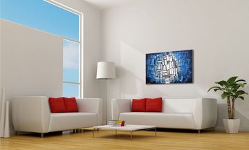 WandbilderXXL Gemälde Blue Windows 100 x 60 cm, Abstraktes Gemälde, handgemaltes Unikat