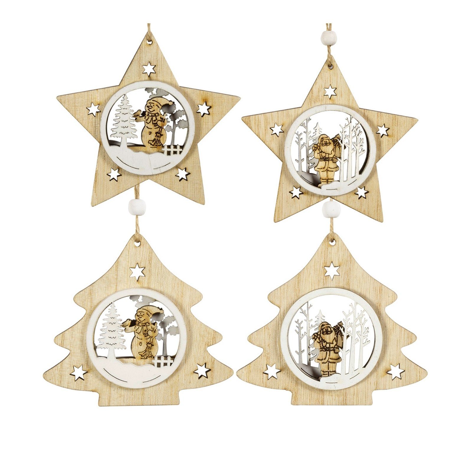 HTI-Living Christbaumschmuck Baumschmuck Stern/Baum, 4er Set Holz (4-tlg), Weihnachtsschmuck Christbaumschmuck