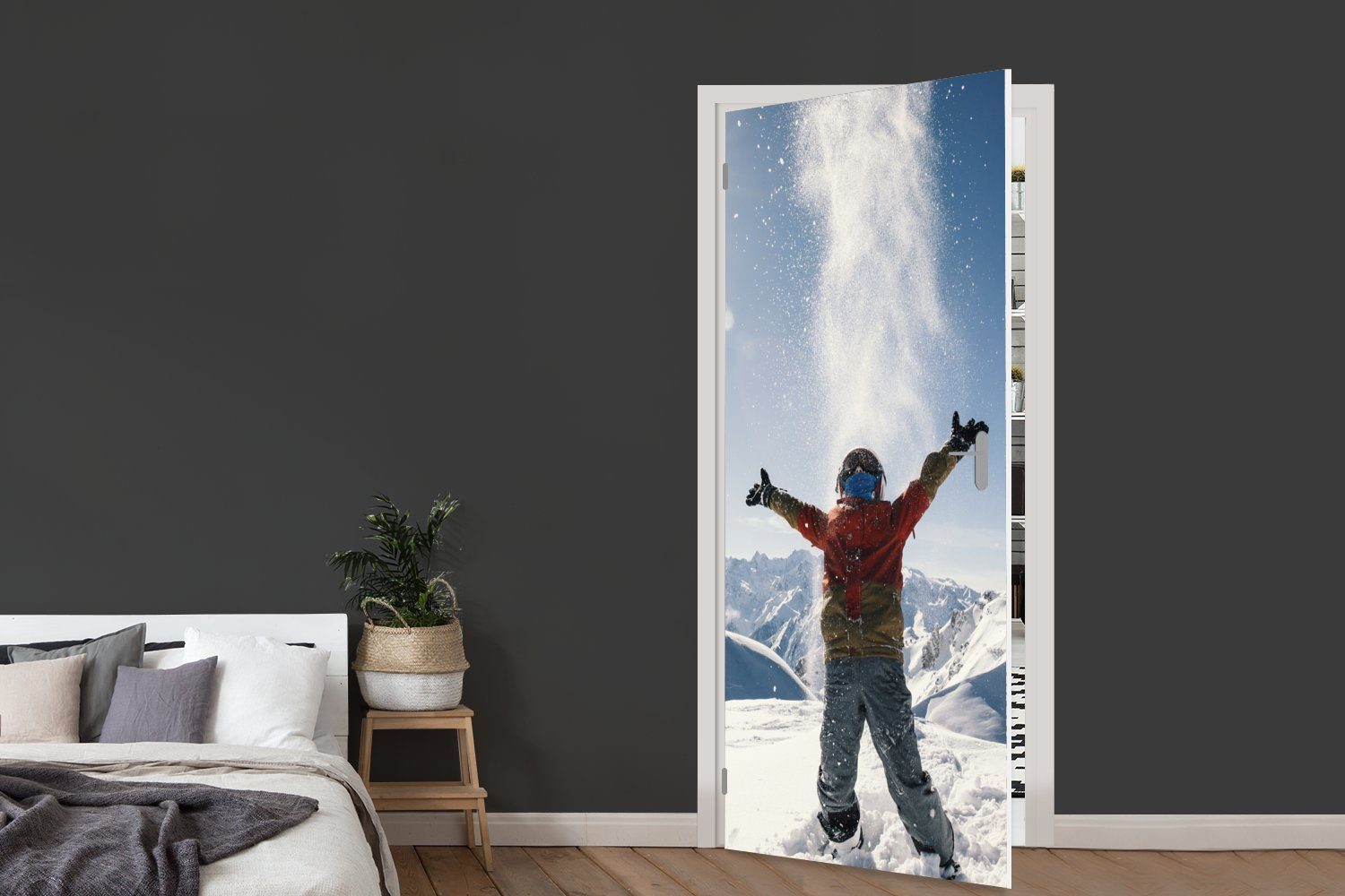 in bedruckt, Schweiz, der St), 75x205 Türtapete Schnee MuchoWow Fototapete Matt, Tür, cm Türaufkleber, mit (1 Kind für