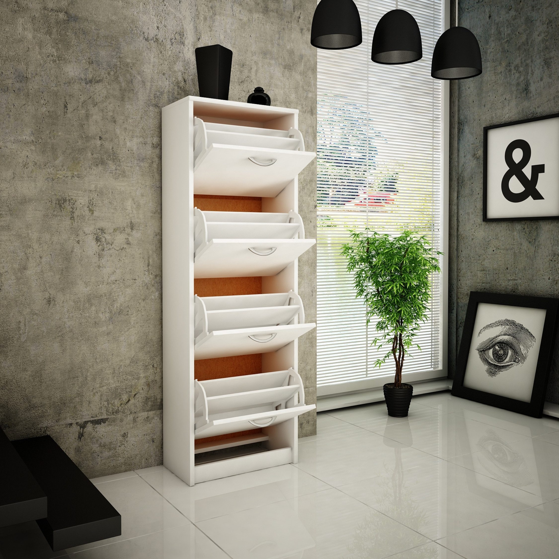 Home Collective Schuhschrank mit 4 aufklappbaren Schubladen, Schuhregal mit 4 Fächern 50 cm breit (platzsparende Schuhaufbewahrung, laminierte Platte) weiche ab – Bild 3 von 5