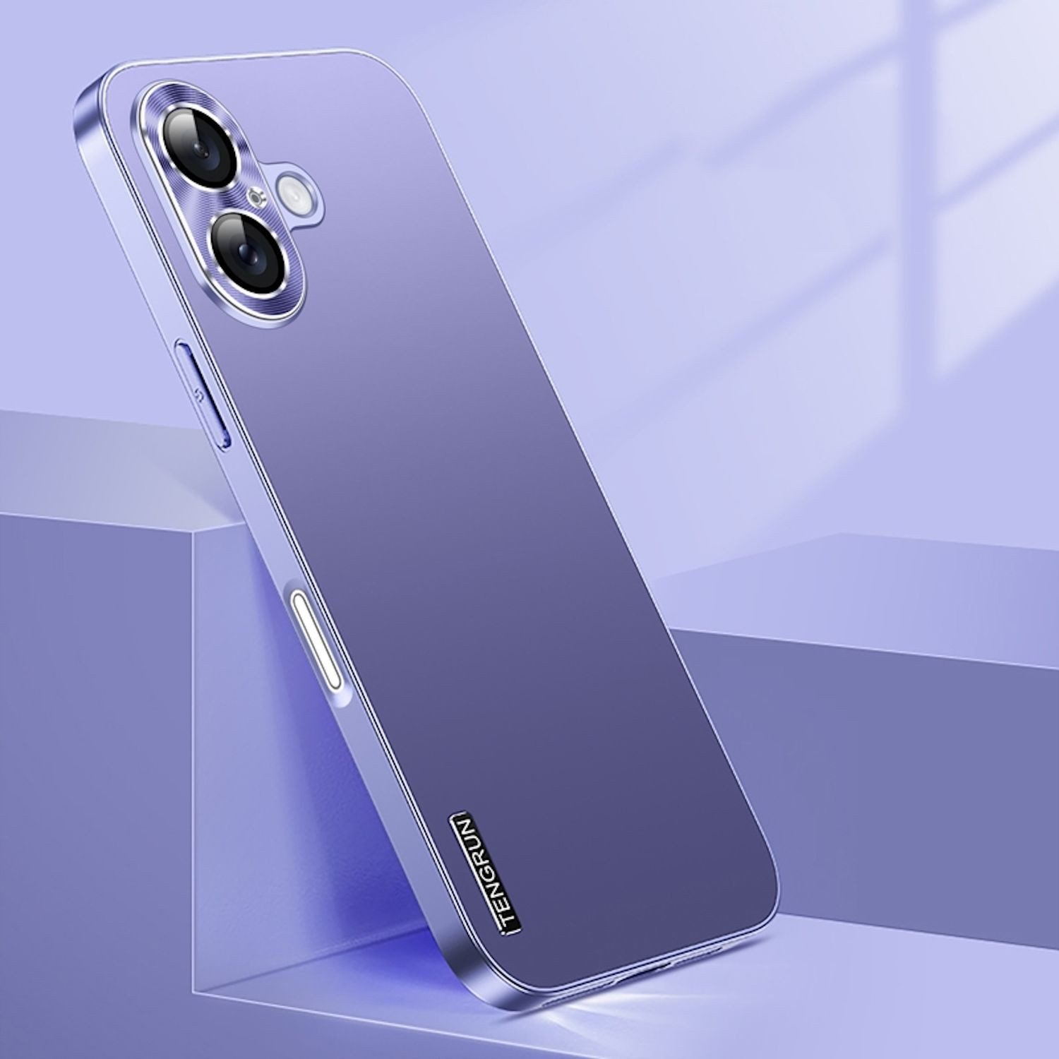 Wigento Handyhülle Für Apple iPhone 16 Feinmattes Metall Optik Design Handy Hülle Lila, Mikro-frostige Metallic-Lackierung, stilvolles Design