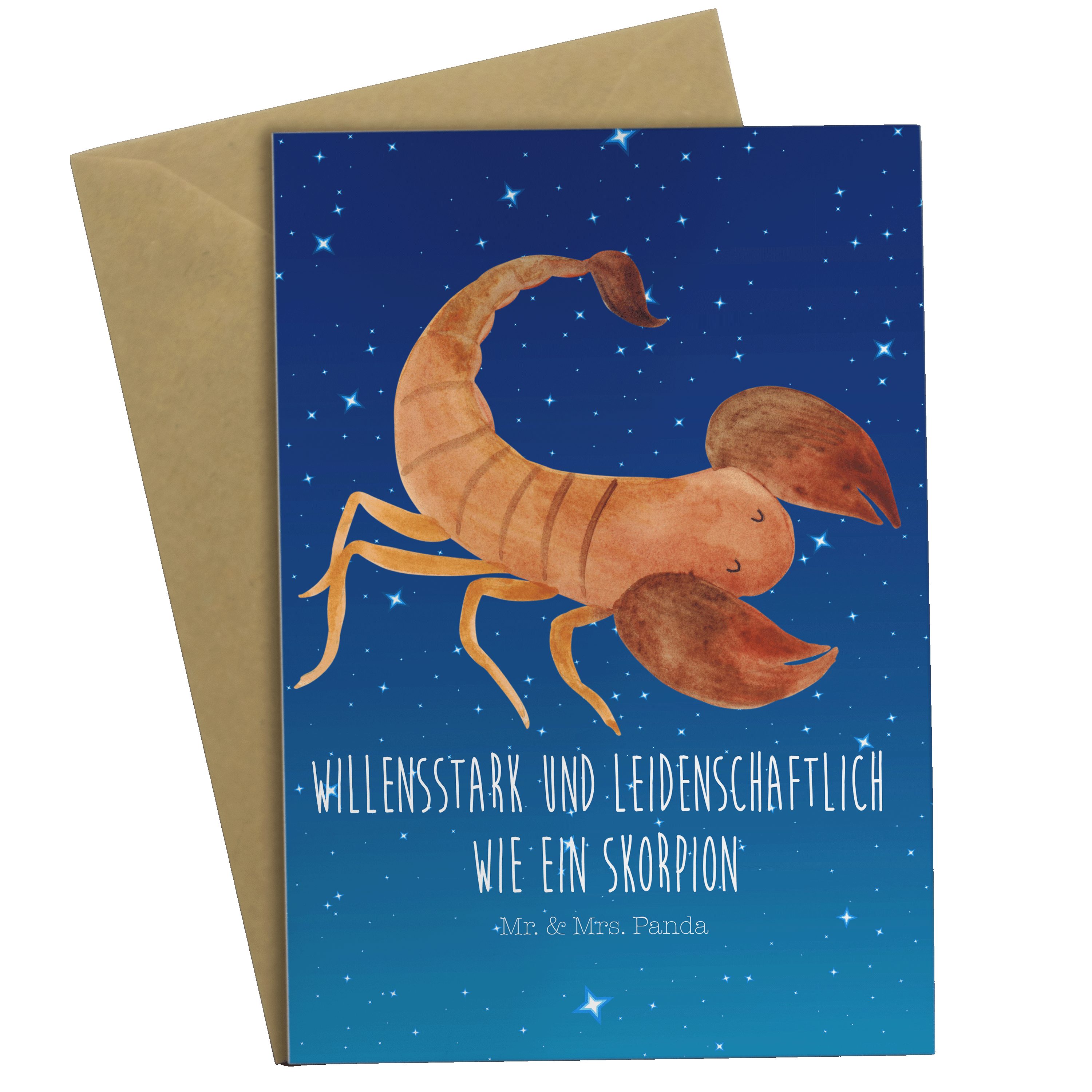 Mr. & Mrs. Panda Grußkarte Sternzeichen Skorpion - Sternenhimmel Blau - Geschenk, Astrologie, Ge