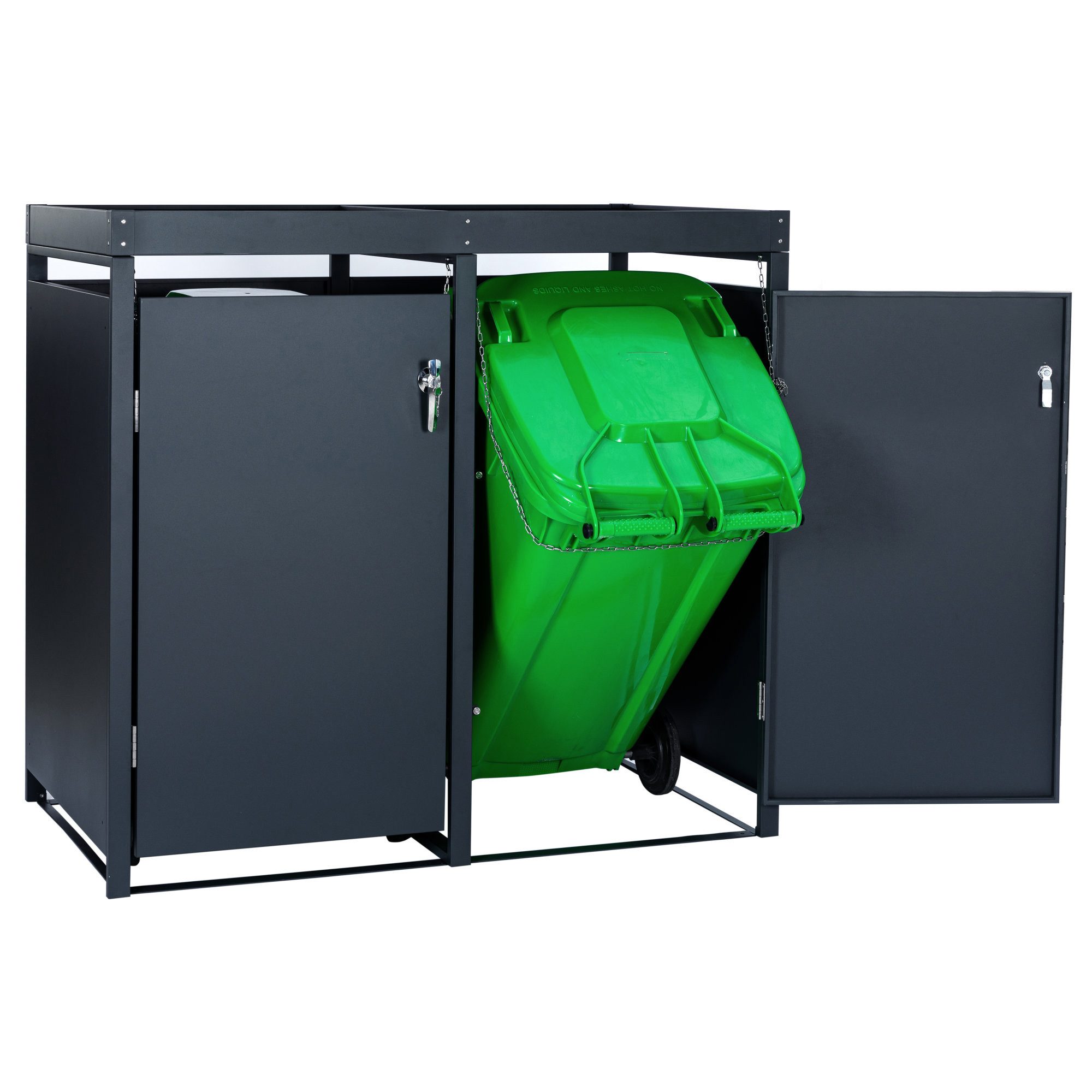 Zelsius Mülltonnenbox Mülltonnenbox mit Pflanzdach für vier 120 - 240 Liter Mülltonnen (Set, 2 Doppelboxen), Abschließbare Tür – Bild 4 von 5