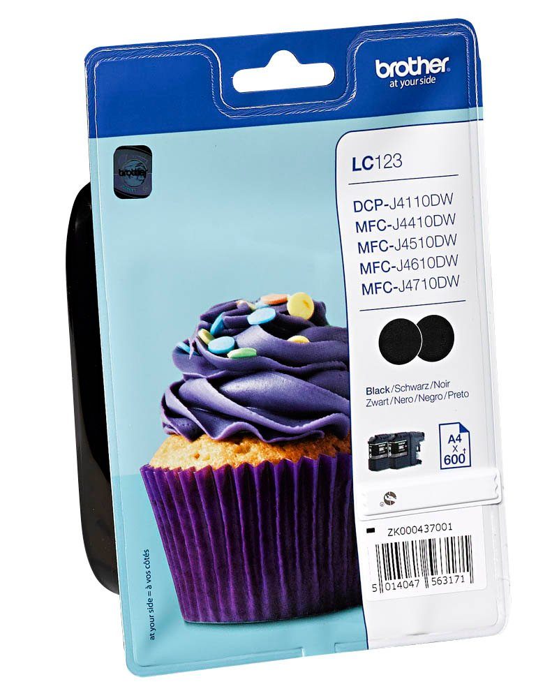 Brother 2 Tintenpatronen LC-123 ca. 600 Seiten - black Tintenpatrone (2 x Farbe: Black, 1-tlg)