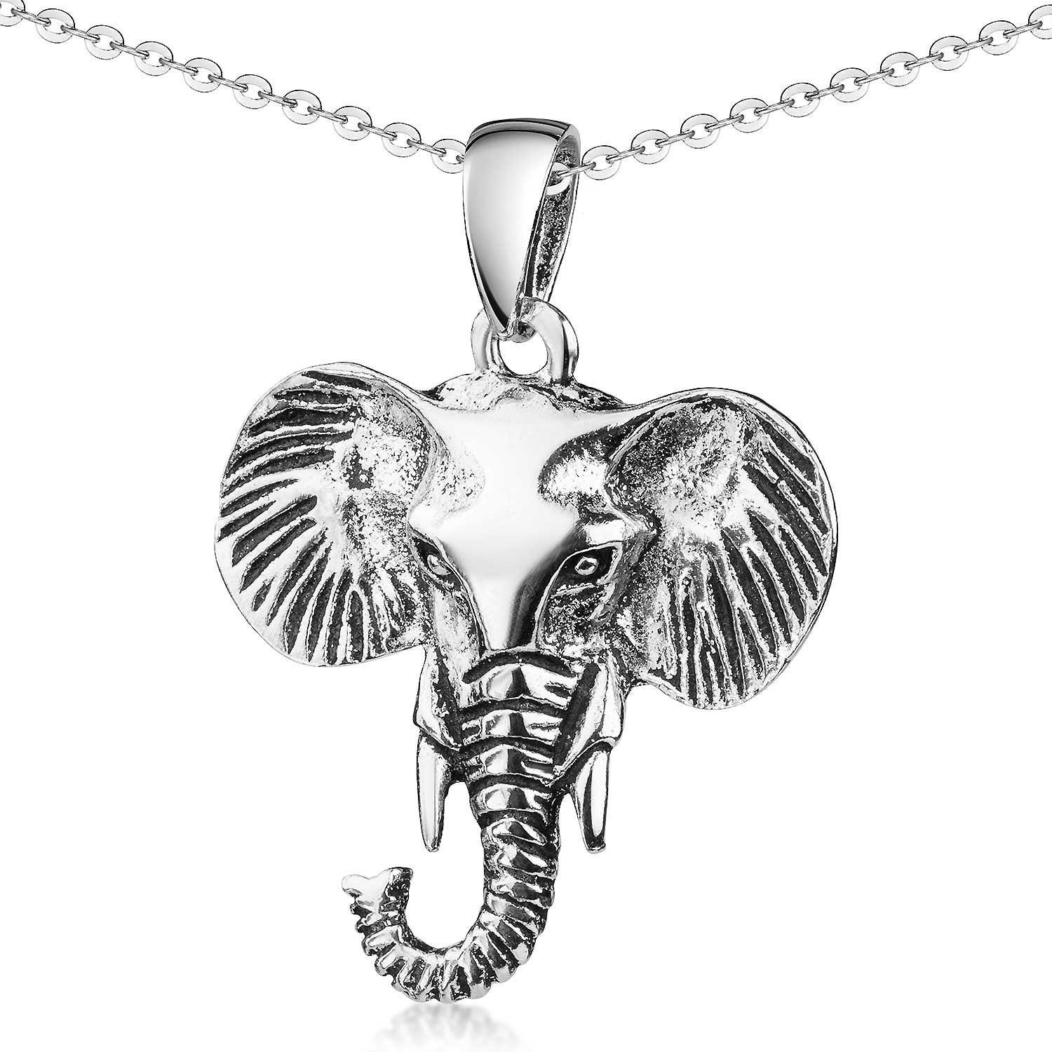 Materia Kettenanhänger Damen Silber Elefant Kopf Afrika antik KA-187, 925 Sterling Silber, geschwärzt