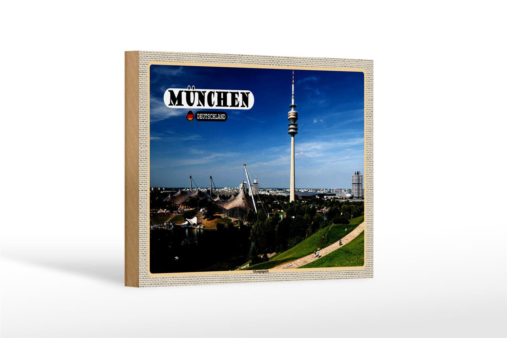 Holzbild Städte München Olympiapark Fernseherturm 18x12 cm