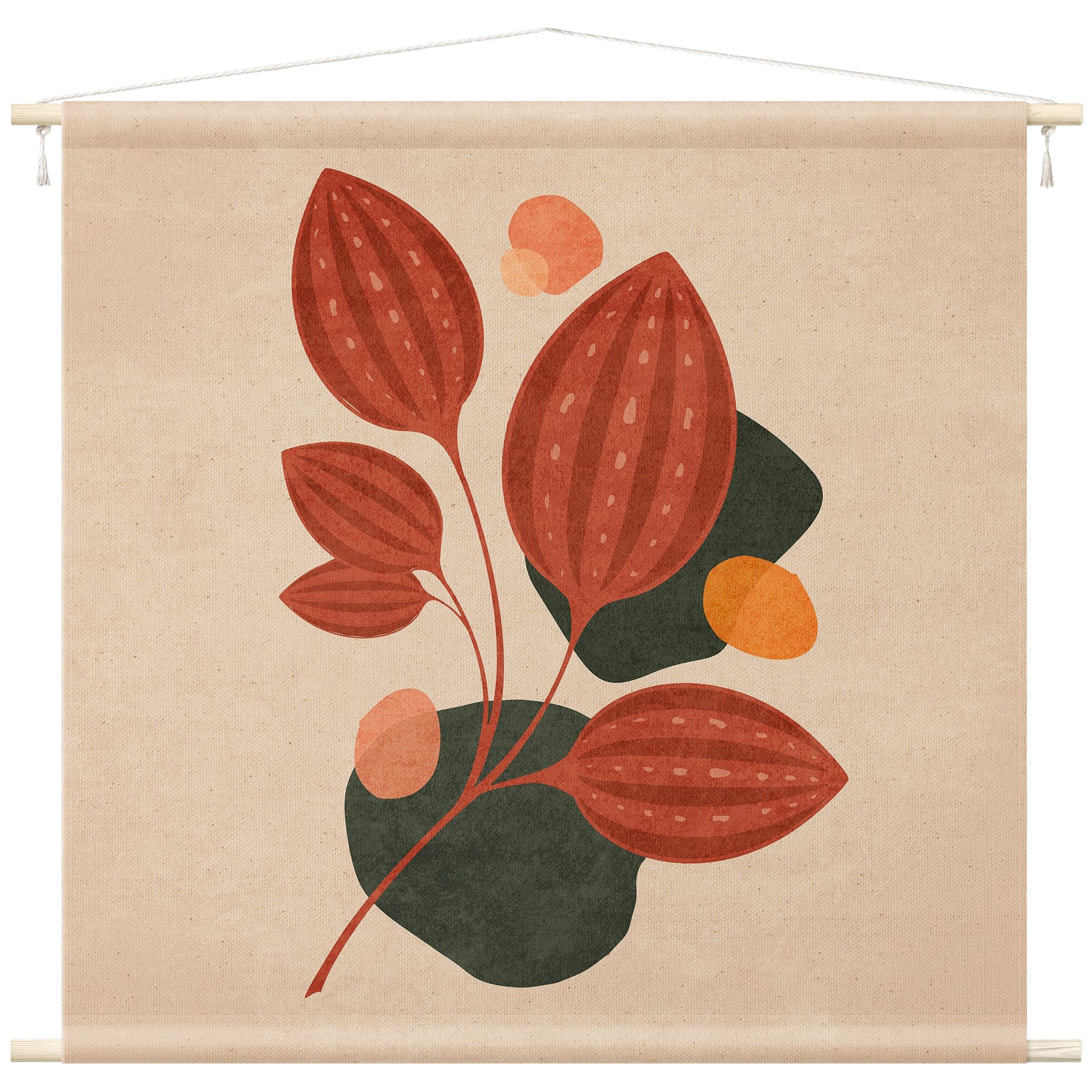 Bilderdepot24 Wandteppich modern Boho Botanik beige, quadratisch, Höhe: 2.6 mm, großes Wandbild aus Natur-Baumwolle Wandbehang Stoffbild Tuch Wollseil