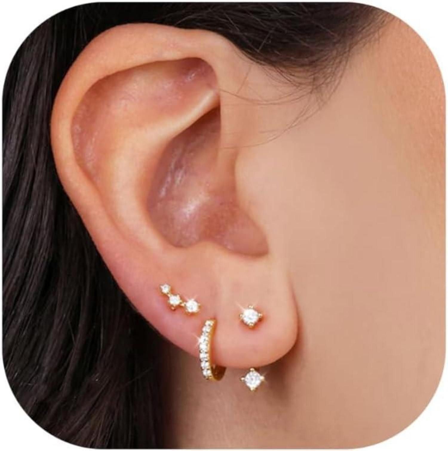Schmuckset Ohrringe Set Damen 925 Silber 14K Vergoldet Creolen Ohrstecker