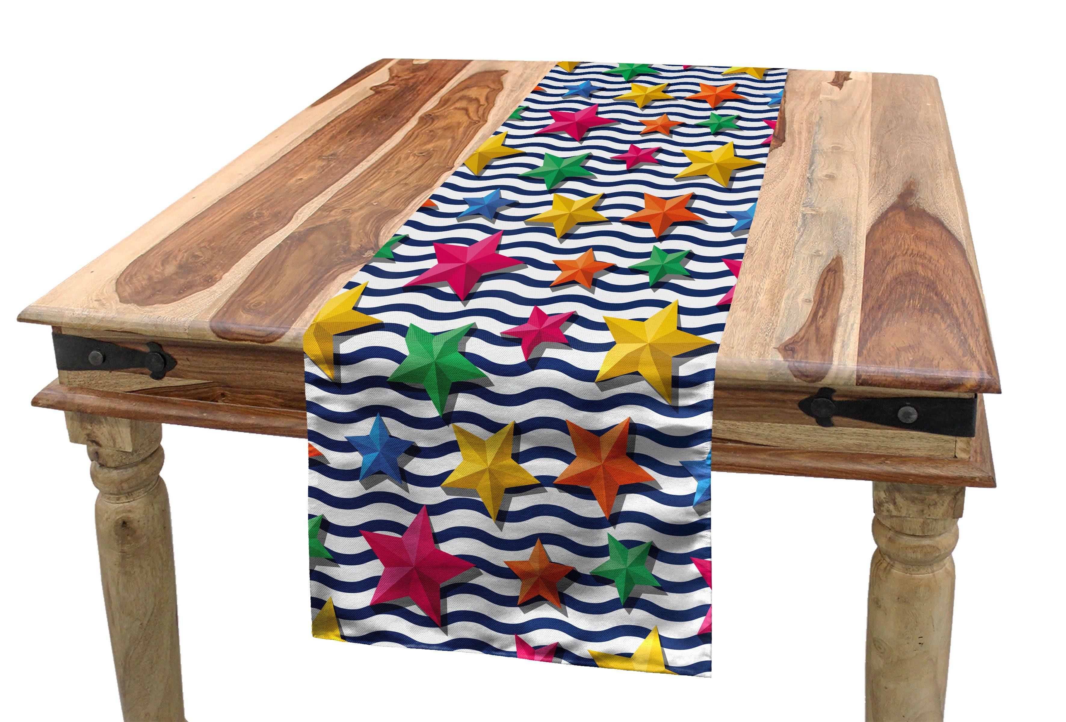 Abakuhaus Tischläufer Esszimmer Küche Rechteckiger Dekorativer Tischläufer, Nautisch 3D Sterne gewellte Streifen