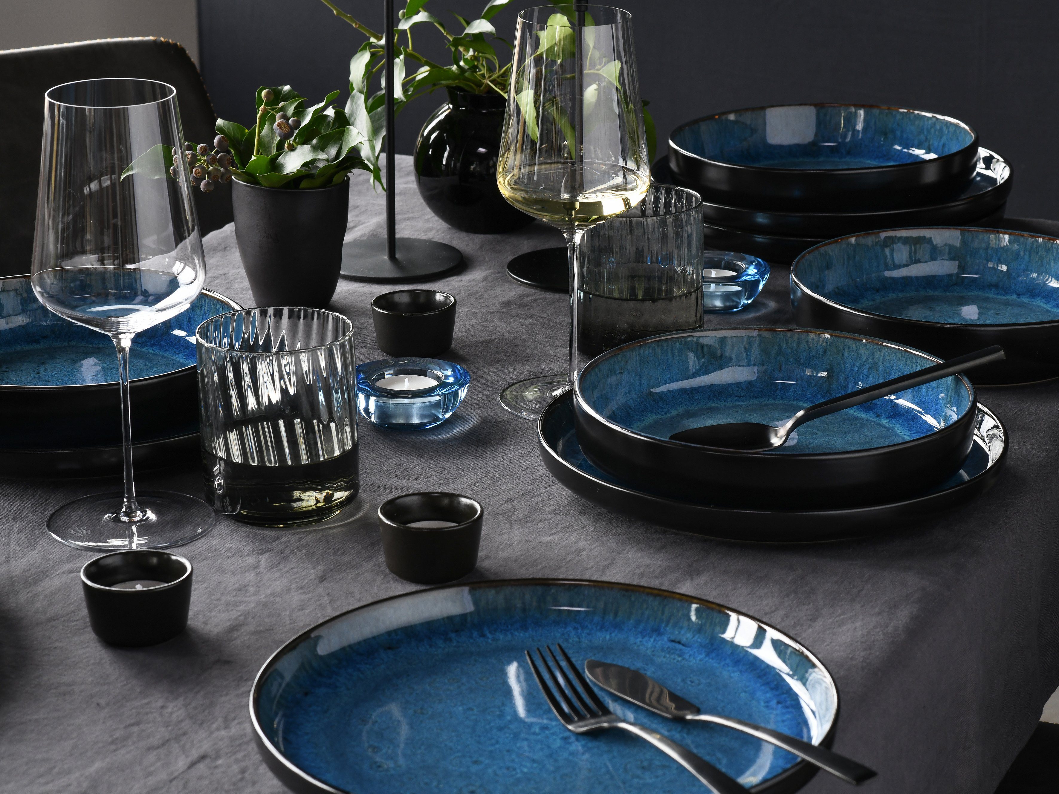 CreaTable Teller-Set Nordic Fjord (12-tlg), 6 Personen, Steinzeug, Tafelservice, 6 Speiseteller Ø 26 cm, 6 Suppenteller Ø 22,5 cm