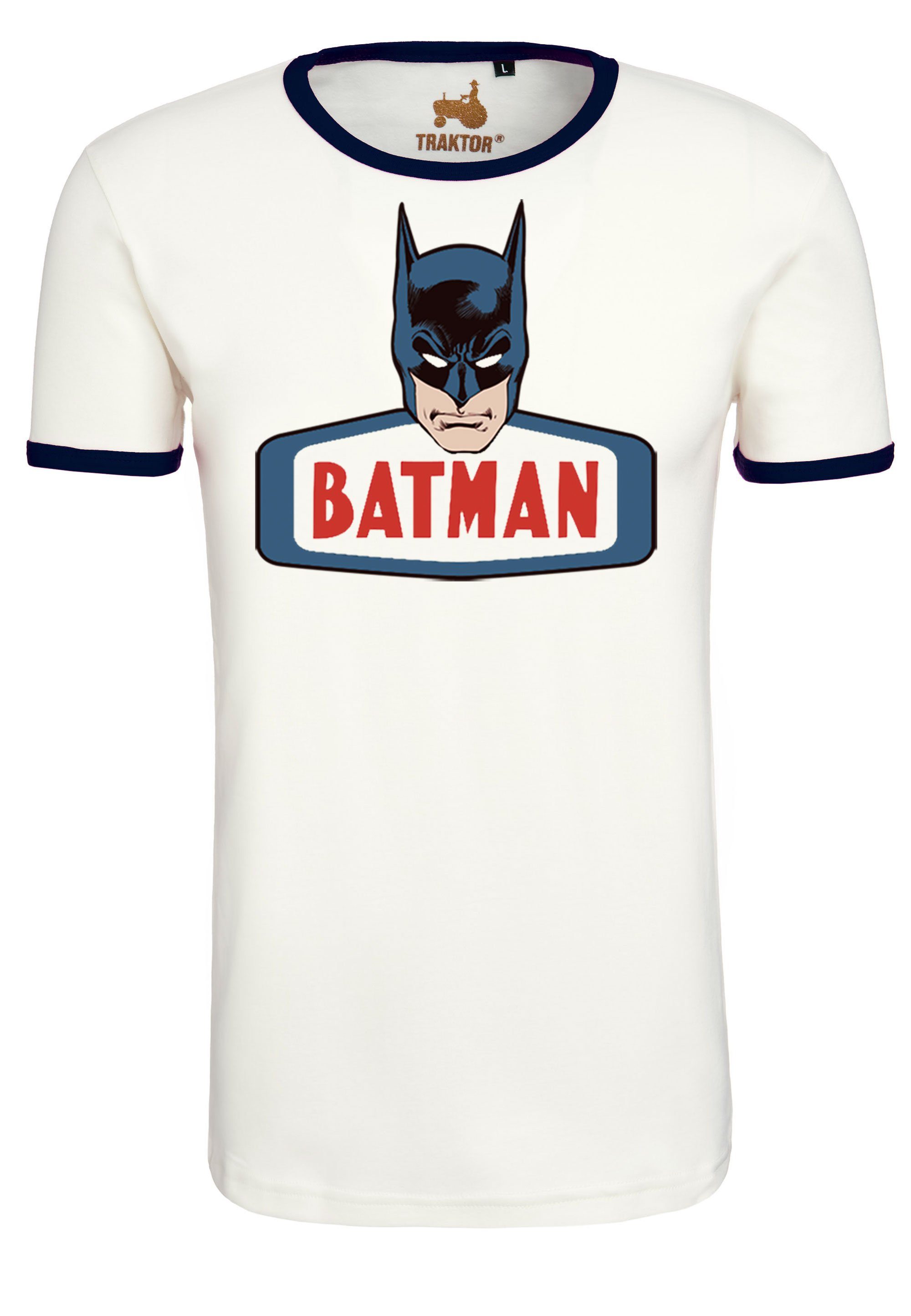 LOGOSHIRT T-Shirt Batman Face mit trendigem Superhelden-Print weiß-blau