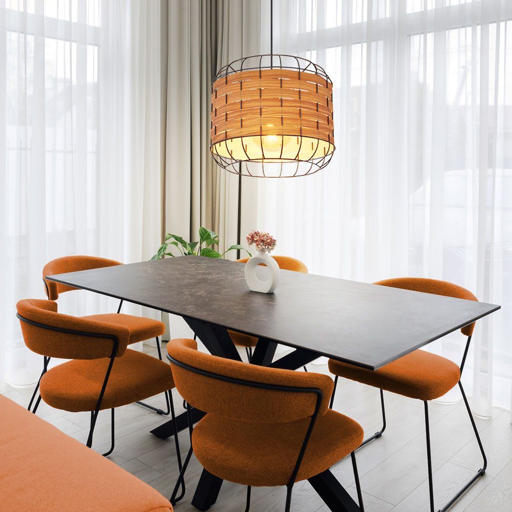 GLOBO LIGHTING LED-Hängeleuchte, Leuchtmittel inklusive, Warmweiß, LED Pendellampe Hängeleuchte Küchenlampe Landhaus Holzoptik Gitter