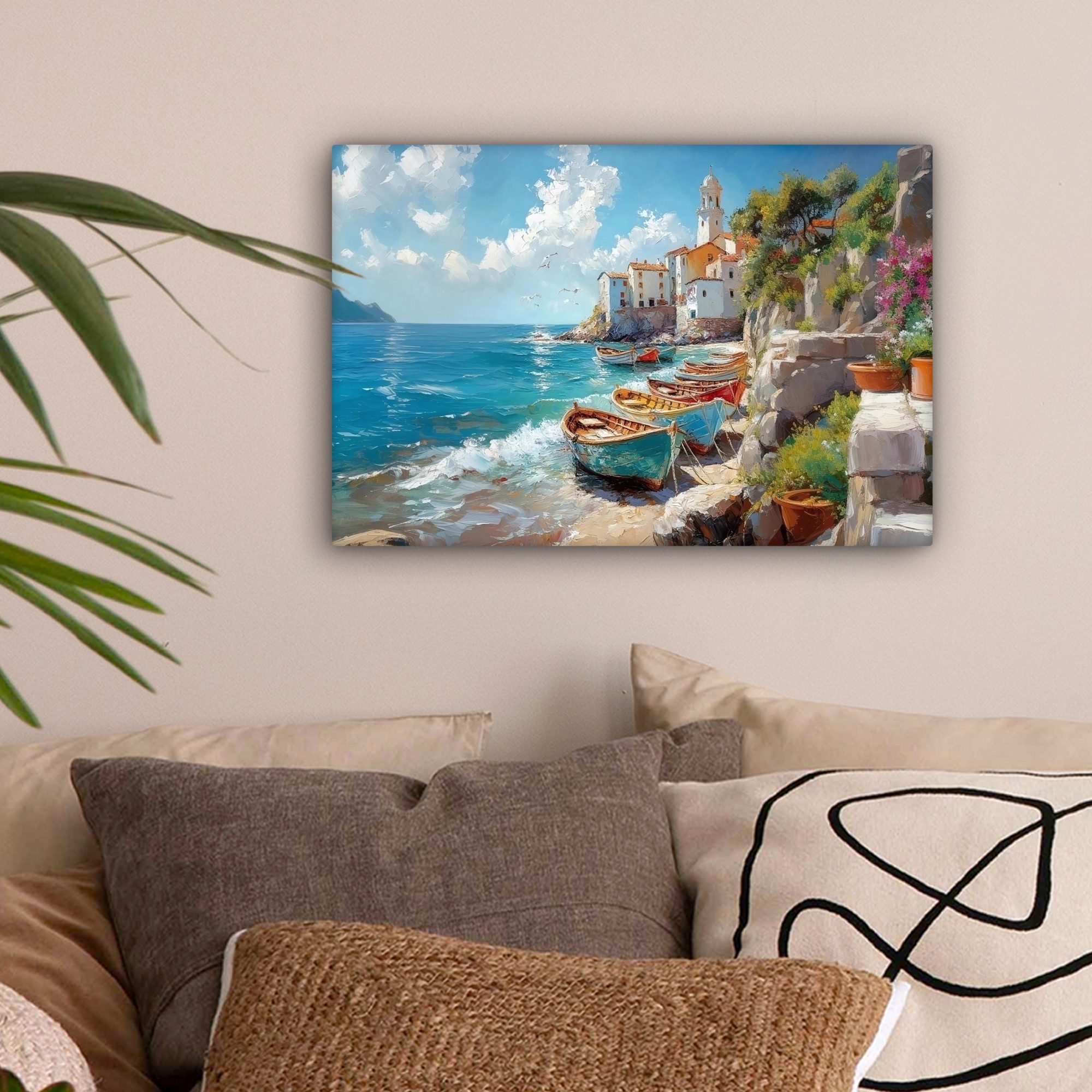 OneMillionCanvasses® Leinwandbild Boote - Felsen - Meer - Sonne, Fotodruck günstig online kaufen