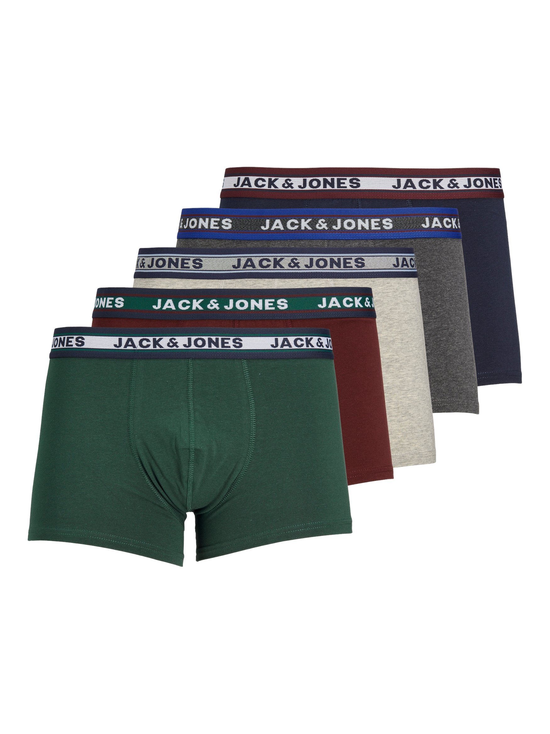 Jack & Jones Boxershorts Boxershorts 5er-Pack Basic Set Trunks Unterhosen JACOLIVER (5-St) 6820 in Mehrfarbig DGM/sea moss/port royale/navy blazer/LGM