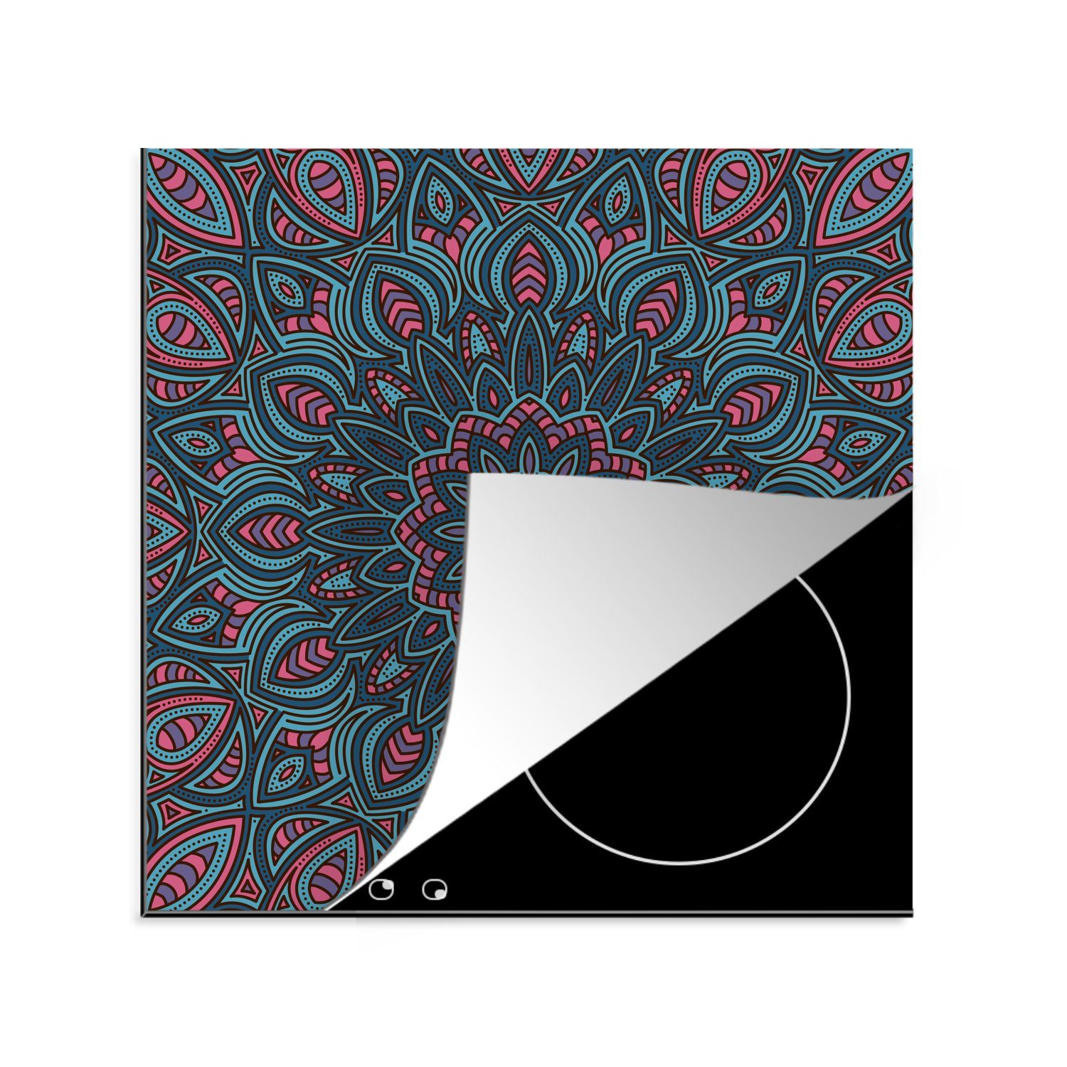 MuchoWow Herdblende-/Abdeckplatte Mandala mit Formen der Natur, Vinyl, (1 tlg), 78x78 cm, Ceranfeldabdeckung, Arbeitsplatte für küche