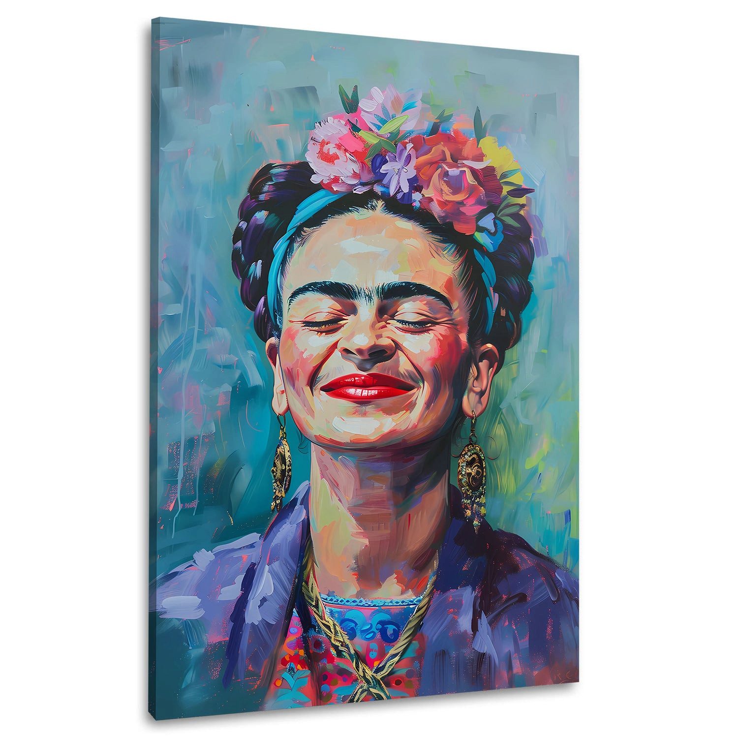 Artedinoi Leinwandbild Porträt lächelnd mit Blumen Wandbild Leinwandbild Kunstdruck XL Wandde, Lächelndes Porträt mit Blumen