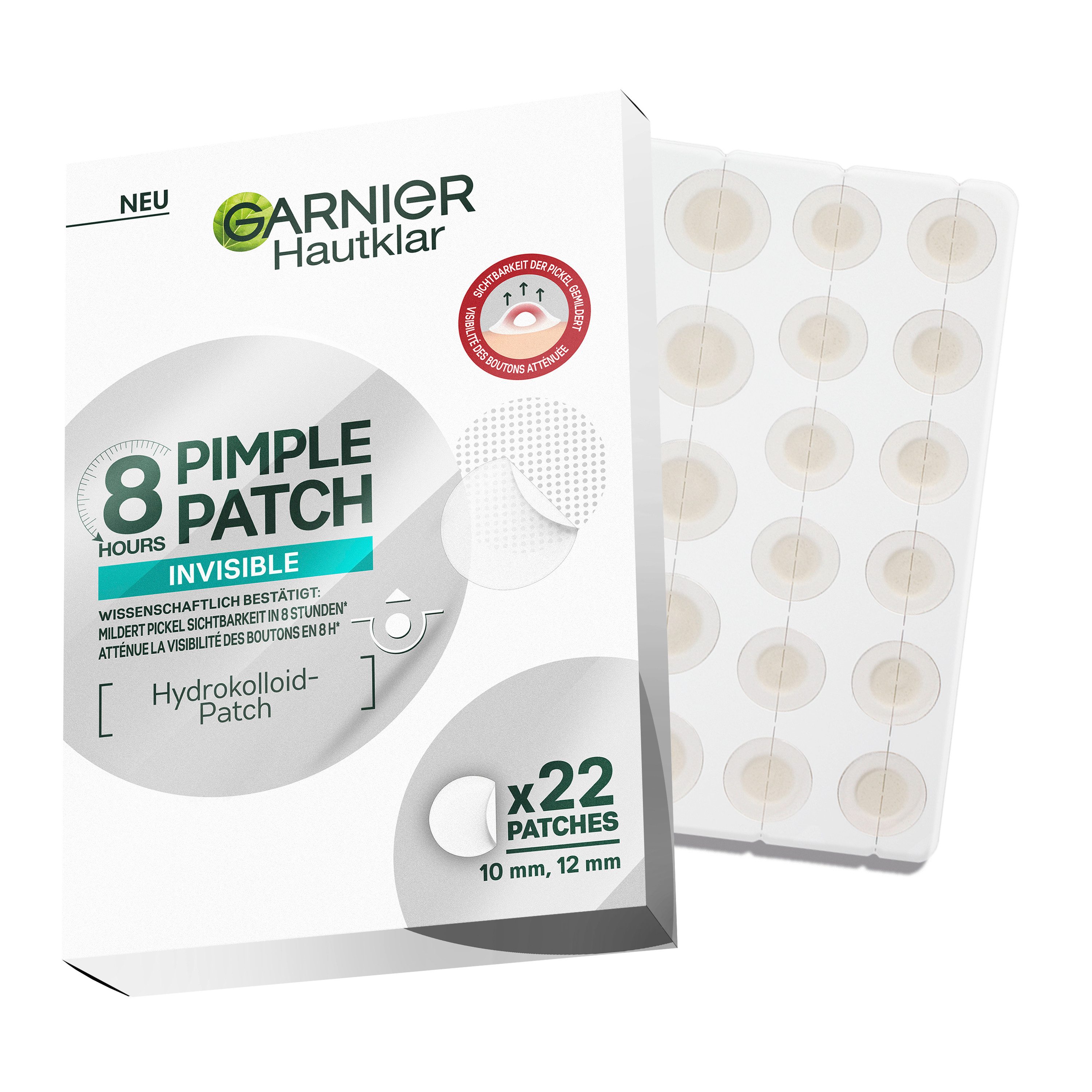 GARNIER Pickel-Tupfer GARNIER 8H INVISIBLE PIMPLE PATCH, für das Gesicht, aus Hydrokolloid-Material, unsichtbarer Schutzfilm
