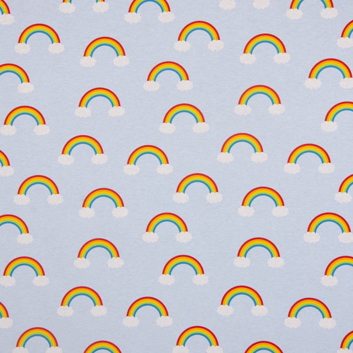 SCHÖNER LEBEN. Stoff Dekostoff Canvas Baumwollstoff Wolken Regenbogen hellblau bunt 1,40m