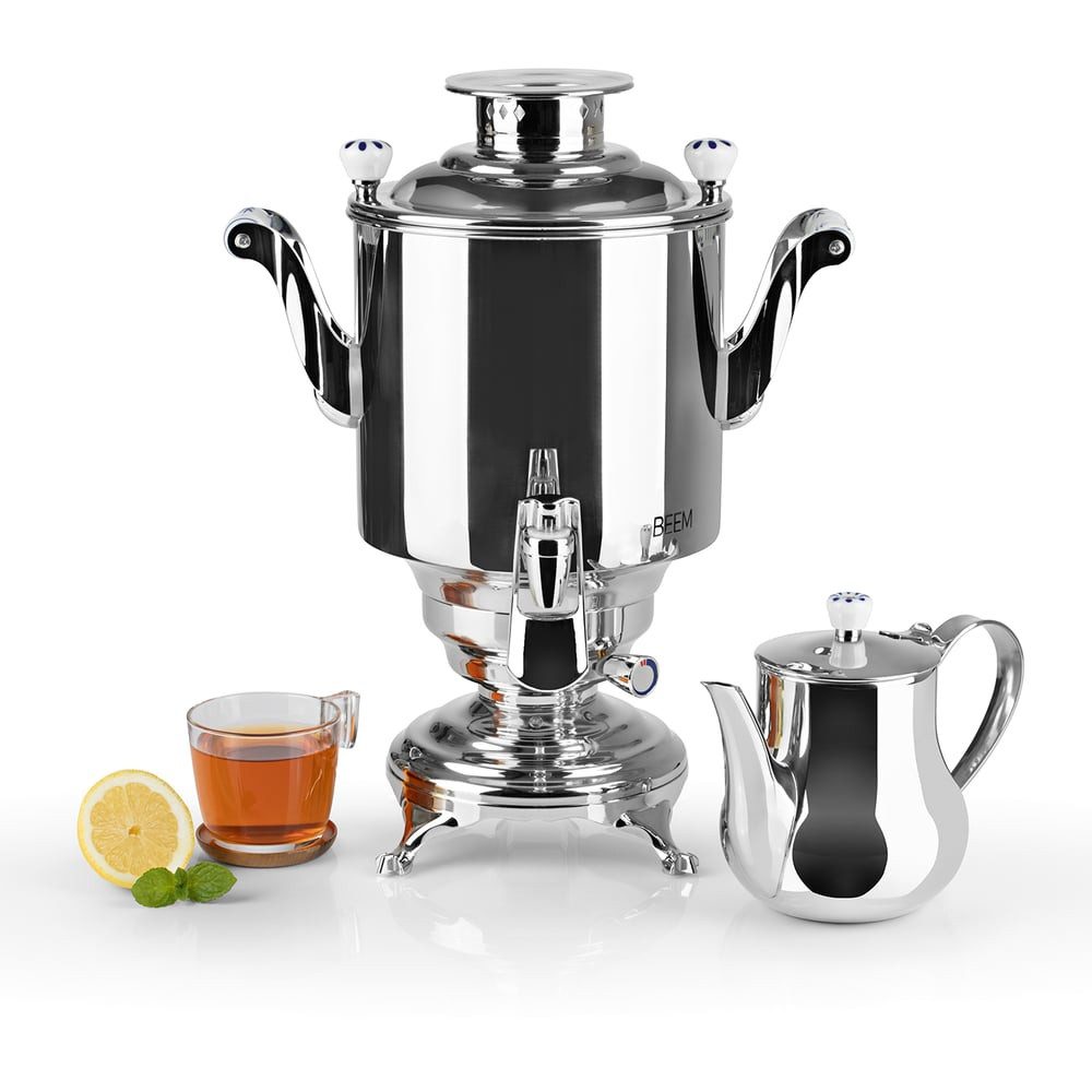 BEEM Samowar Romanov 5l 1800W Edelstahl mit Dispenser, 1800 W, Hotel Gastronomie Home 5L Wasserbehälter und 1,3L Teekanne