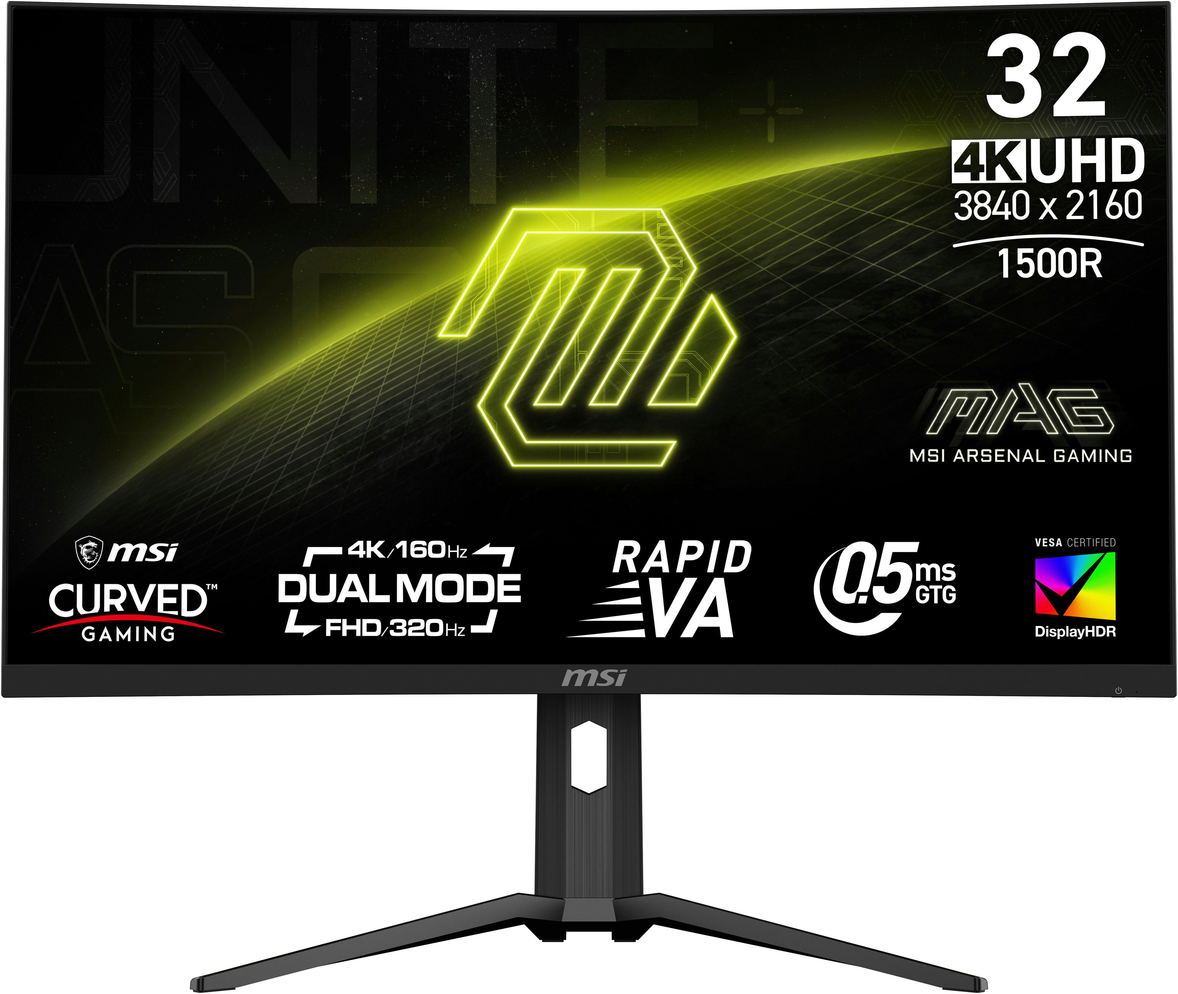 MSI MAG 321CUPDF Curved-Gaming-Monitor (80 cm/32 ", 3840 x 2160 px, 4K Ultra HD, 0,5 ms Reaktionszeit, 160 Hz, Rapid VA)