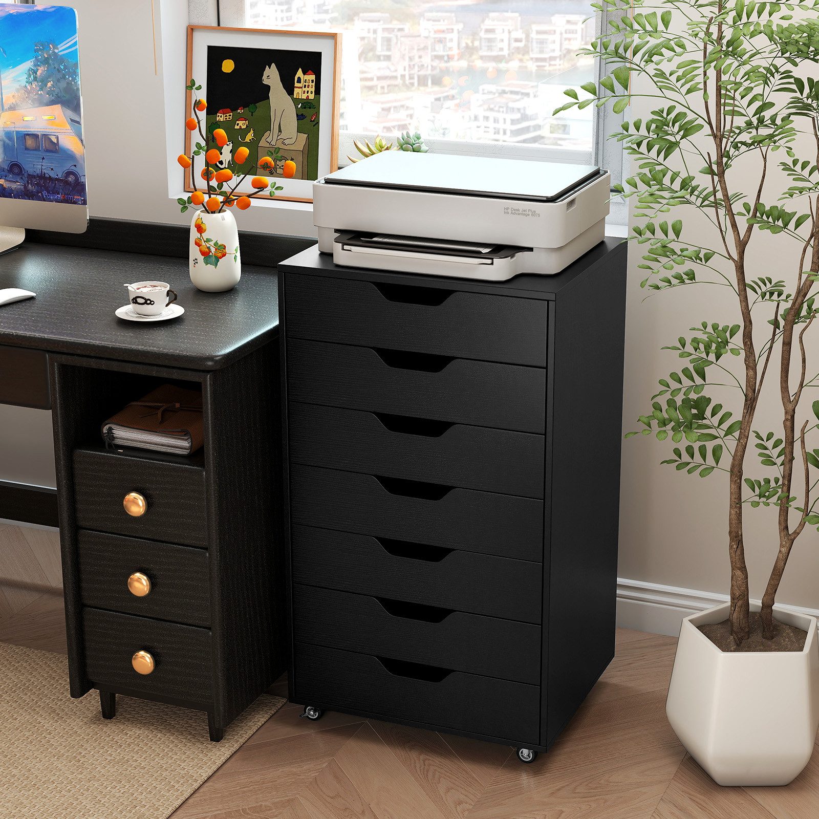 COSTWAY Rollcontainer, mit 7 Schubladen Aktenschrank mit Rädern günstig online kaufen