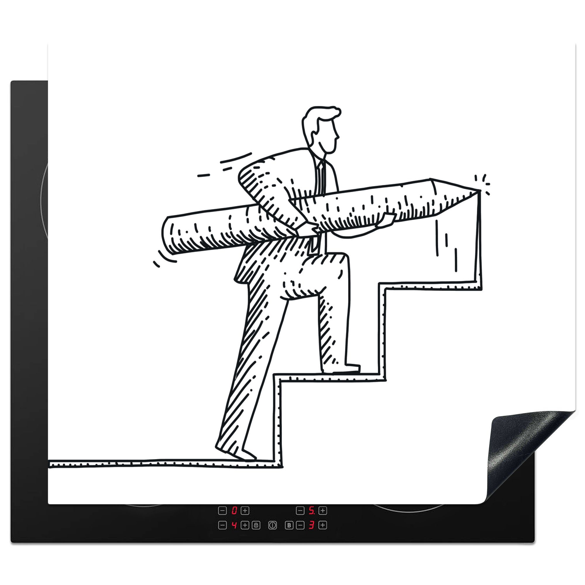 MuchoWow Herdblende-/Abdeckplatte Illustration einer Person, die ihren eigenen Weg zeichnet, Vinyl, (1 tlg), 60x52 cm, Mobile Arbeitsfläche nutzbar, Ceranfeldabdeckung | Herdabdeckplatten
