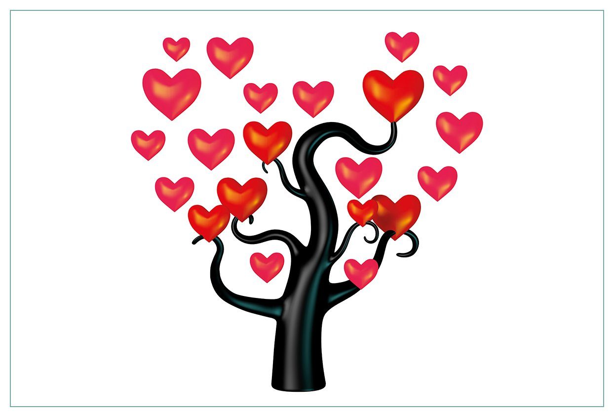 Wallario Küchenrückwand Comic Baum mit Herzen, (1-tlg)