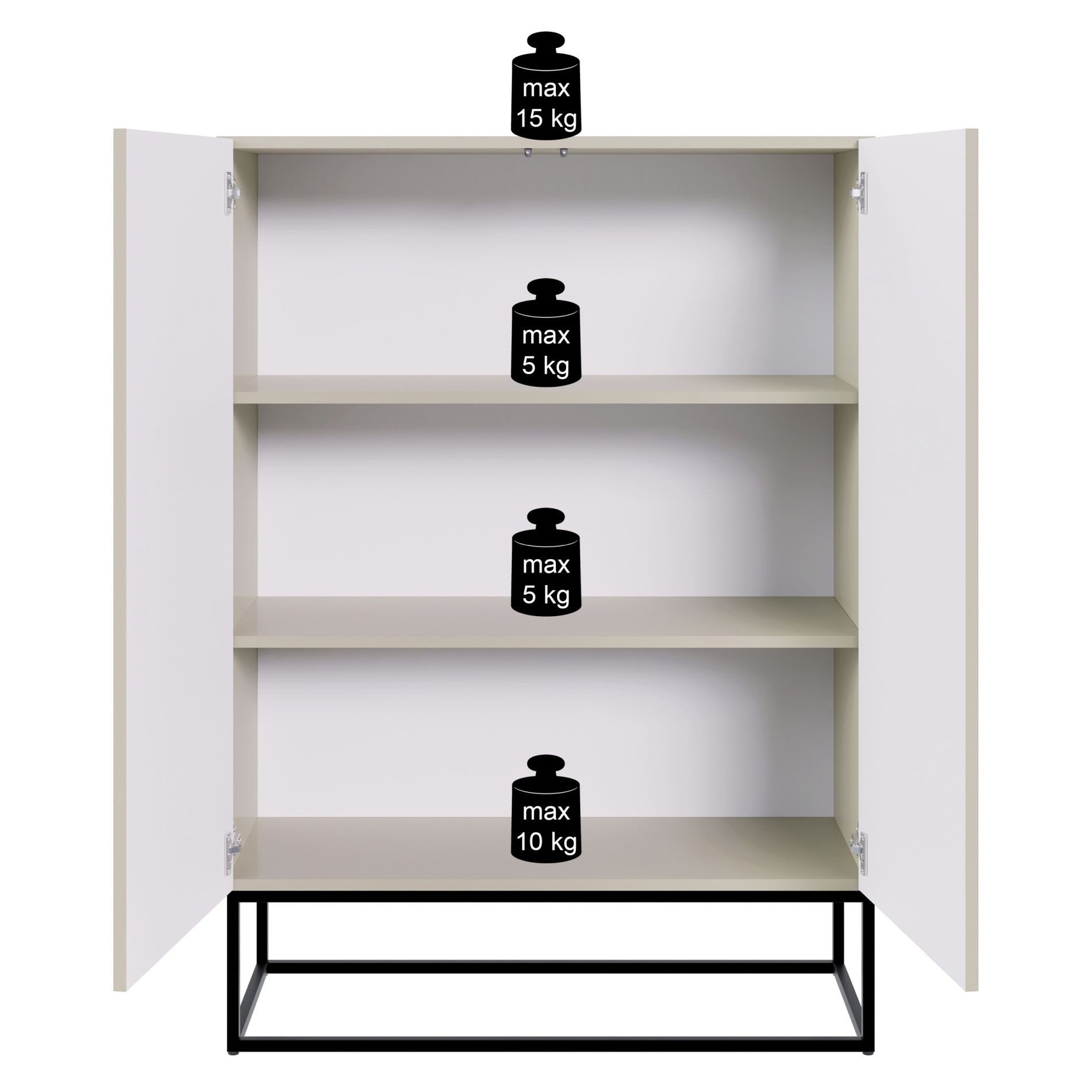 Selsey Highboard VELDIO, Highboard 2-türig mit 3 Fächern, Lamellenfronten und goldenen Beinen