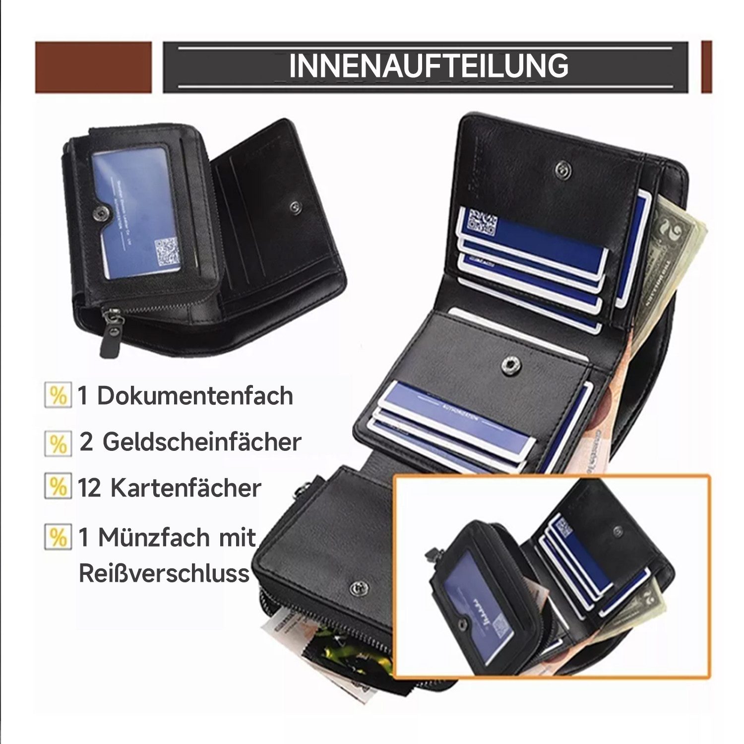 MOPUEA Geldbörse Herren Geldbörse RFID Schutz Geschenk Mini 16 Fächer mit Münzfach (Einzelprodukt kompakte Herren Geldbörse für Alltag, 1x Geldbörse 12 Kartenfä – Bild 3 von 5