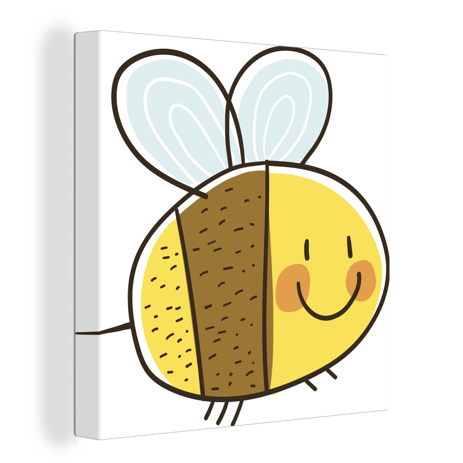 OneMillionCanvasses® Leinwandbild Eine Illustration einer glücklichen Biene, (1 St), Leinwand Bilder für Wohnzimmer Schlafzimmer