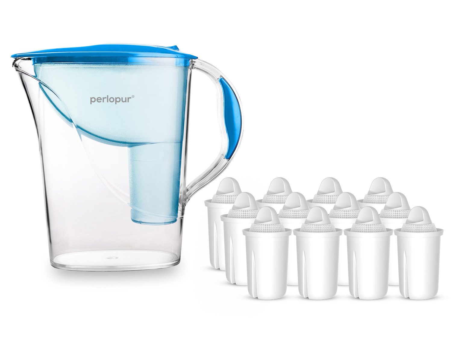 PerloPur Wasserfilter PearlCo Wasserfilter Standard Blau Inkl. 12 Universal Filterkartuschen
