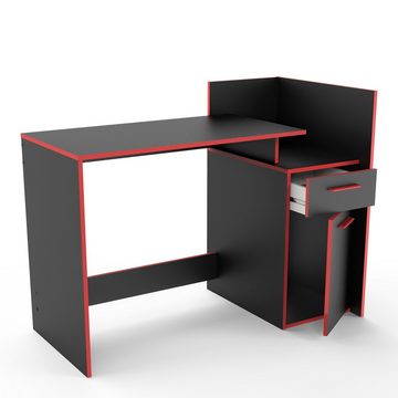 habeig Gamingtisch Schreibtisch Computertisch schwarz rot 117x90x60cm (BxHxT), vielseitig einsetzbar
