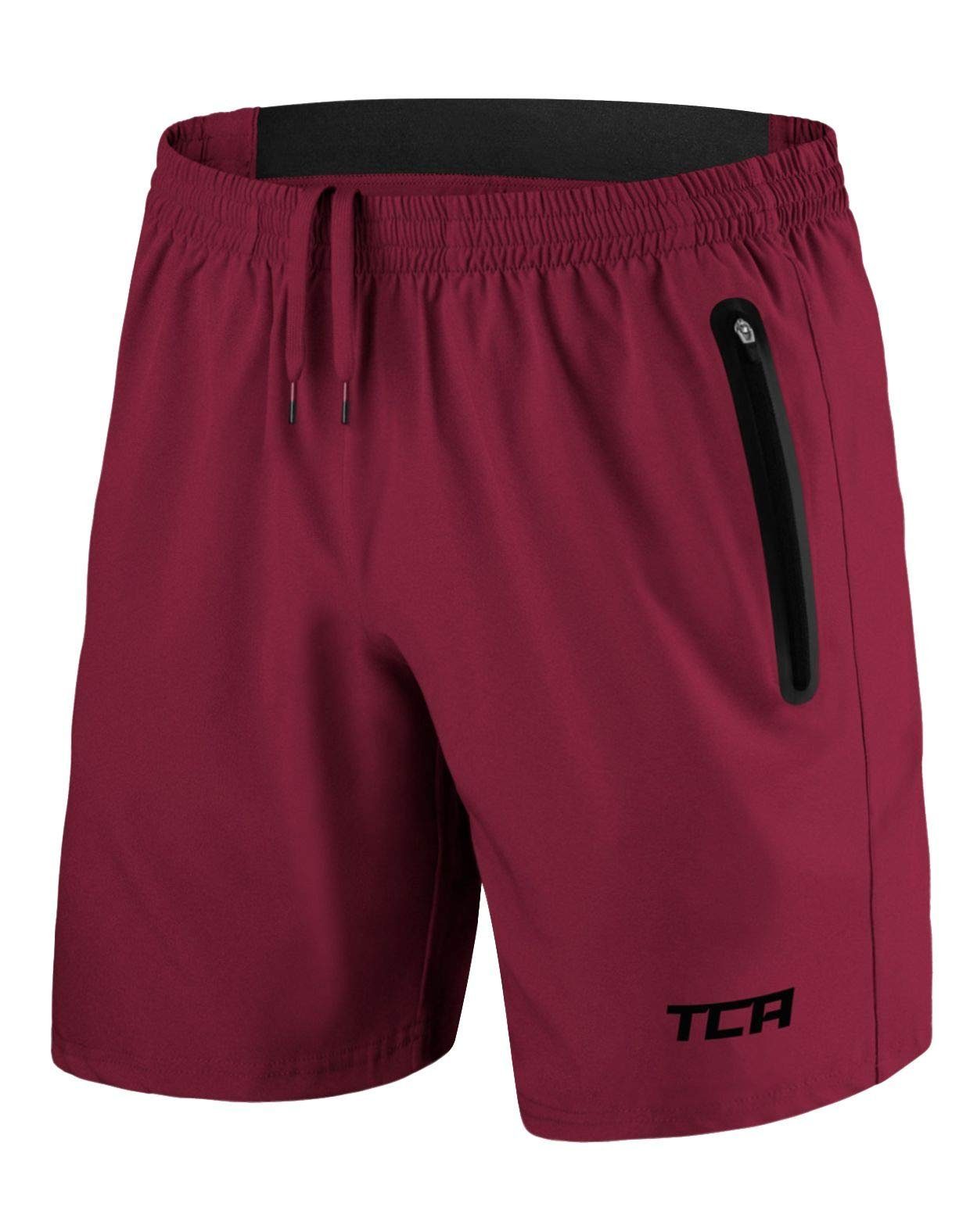 TCA Trainingsshorts TCA Herren Elite Tech mit Rot, - S Laufhose Reißverschlusstaschen