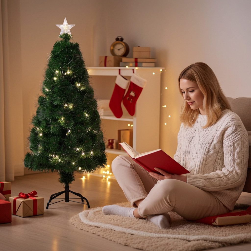 H&S Collection Künstlicher Weihnachtsbaum Künstlicher Weihnachtsbaum LED 90 cm, 90 LEDs, Sternspitze, IP20, Tannenbaum mit 8 Funktionen, Kreuzfuß-Ständer, Naturfaseroptik