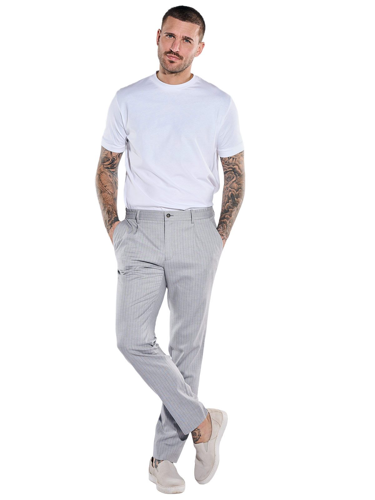 emilio adani Anzughose Herren Anzug-Hose aus Leinenmischqualität, Silbergrau