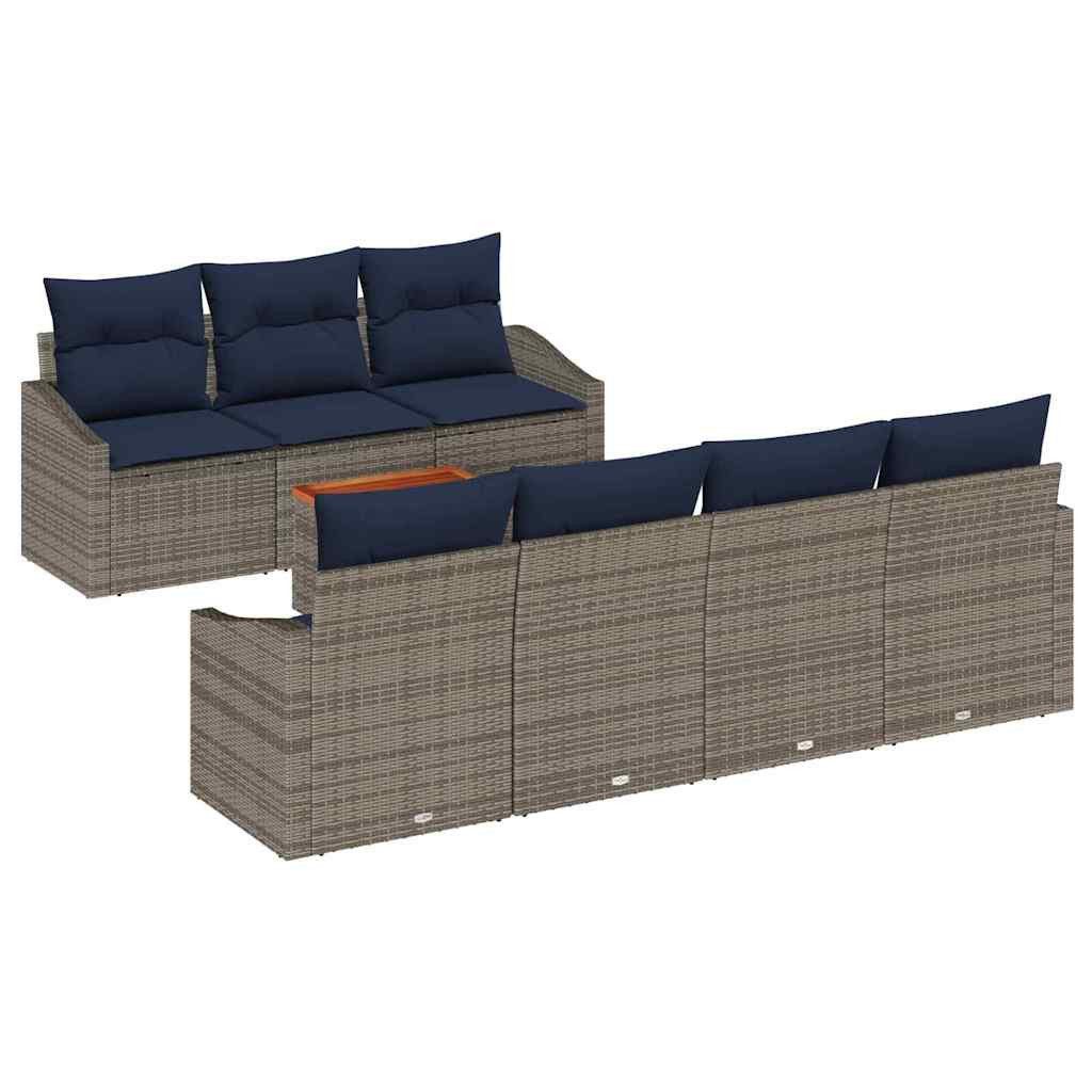 vidaXL Gartenlounge-Set Gartensofa-set 8 pcs Grau und Marineblau Poly-Rattan, (8-tlg)