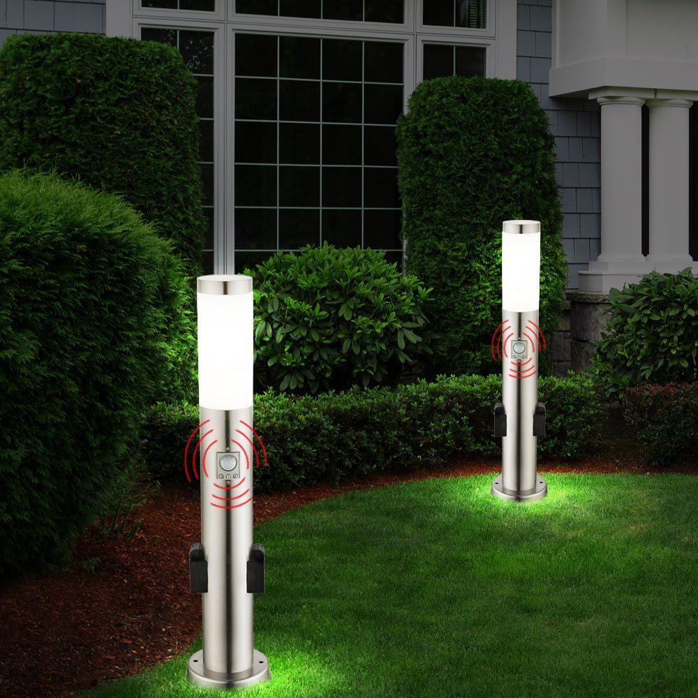 Leuchtmittel Außen etc-shop Steckdosen Warmweiß, LED Außen-Stehlampe, Steh Sensor inklusive, Beleuchtung Lampe Edelstahl