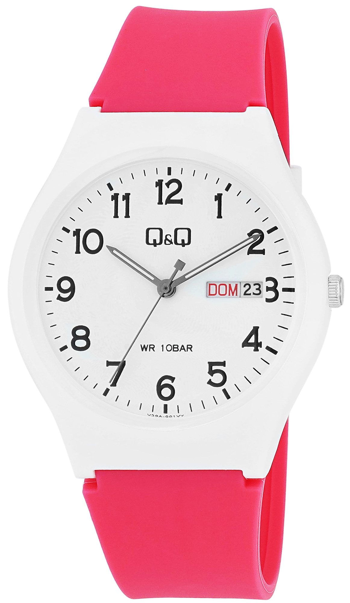 Q&Q Quarzuhr V39A Damenuhr mit Silikonarmband, 10 BAR, pink/ weiß