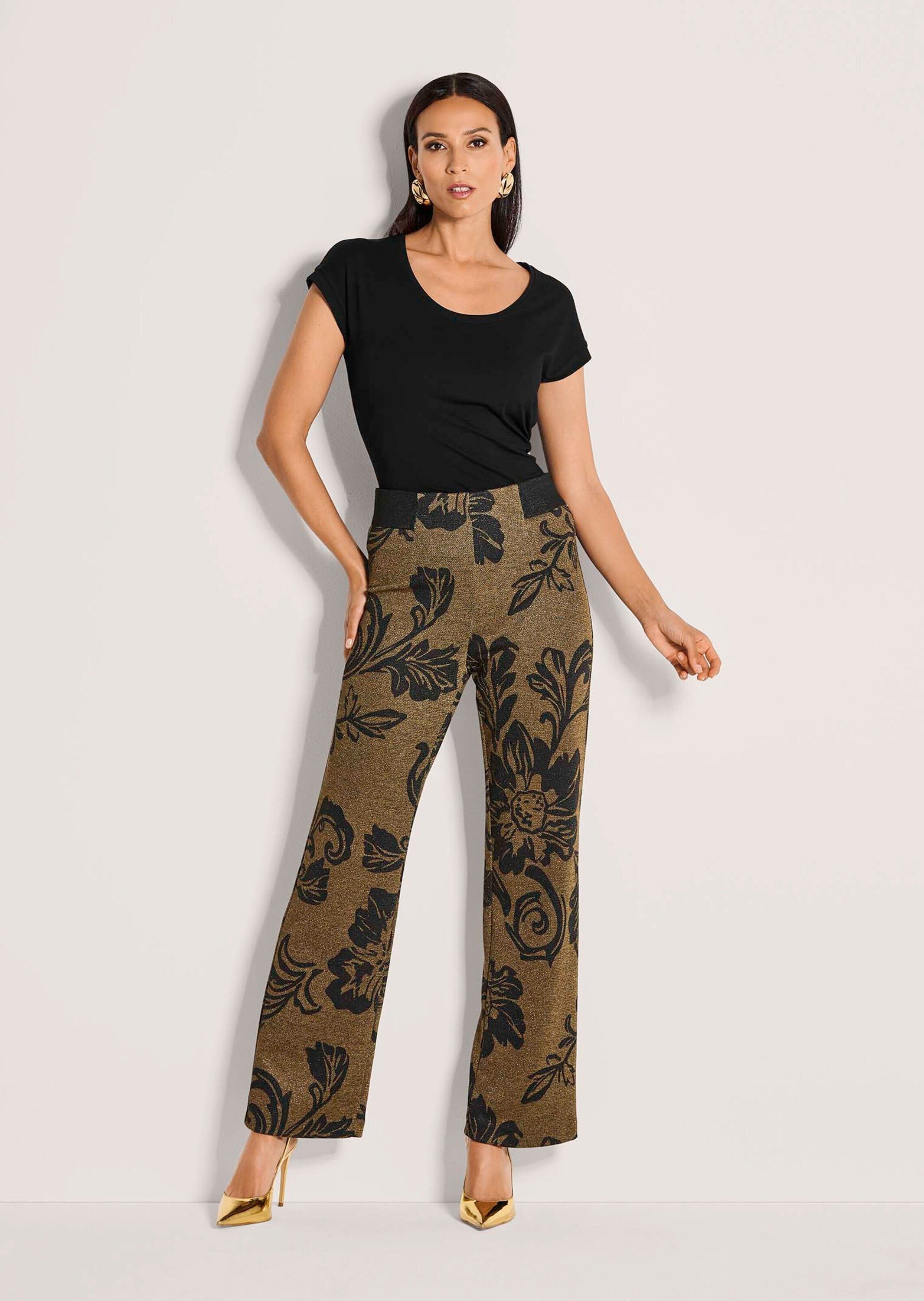 MADELEINE Jerseyhose Kurzgröße: Jacquardhose mit floralem Muster Weites Bei günstig online kaufen