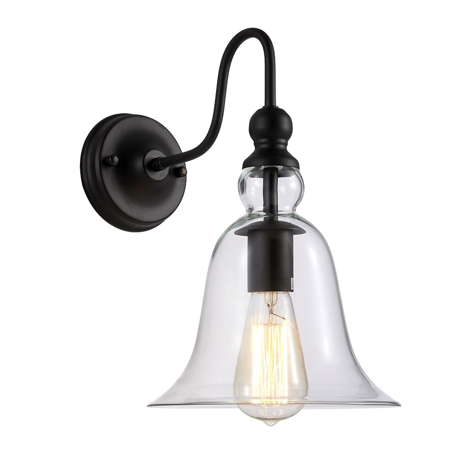 Licht-Erlebnisse Wandleuchte PIRELL, ohne Leuchtmittel, Metall Glas E27 H: 35 cm Schwarz Vintage Design