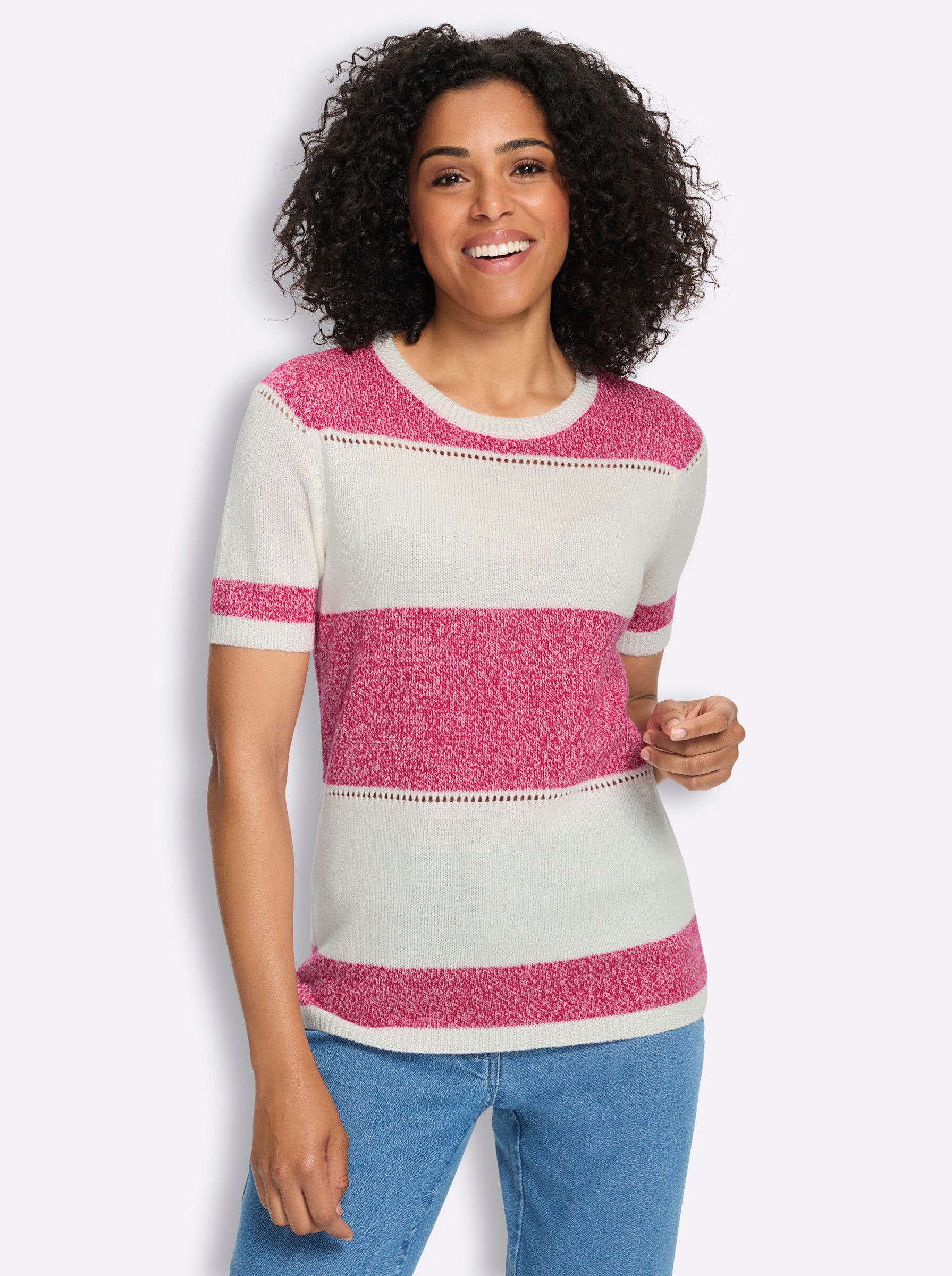 Strickpullover Kurzarm-Pullover Kurzarm Jersey, Ajour