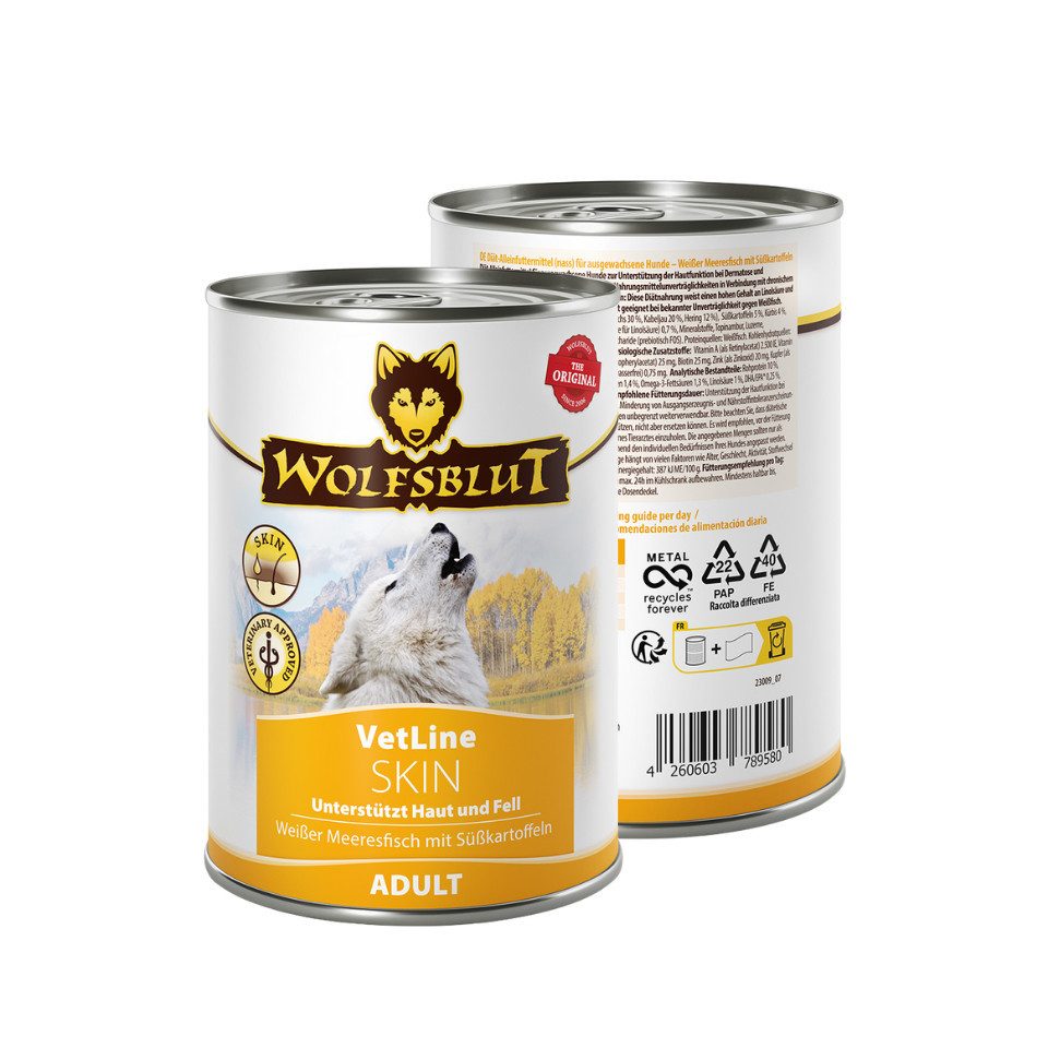 Wolfsblut Vetline Skin & Coat - Unterstützt bei Haut- und Fellproblemen 6x395g, Nassfutter für: Hunde