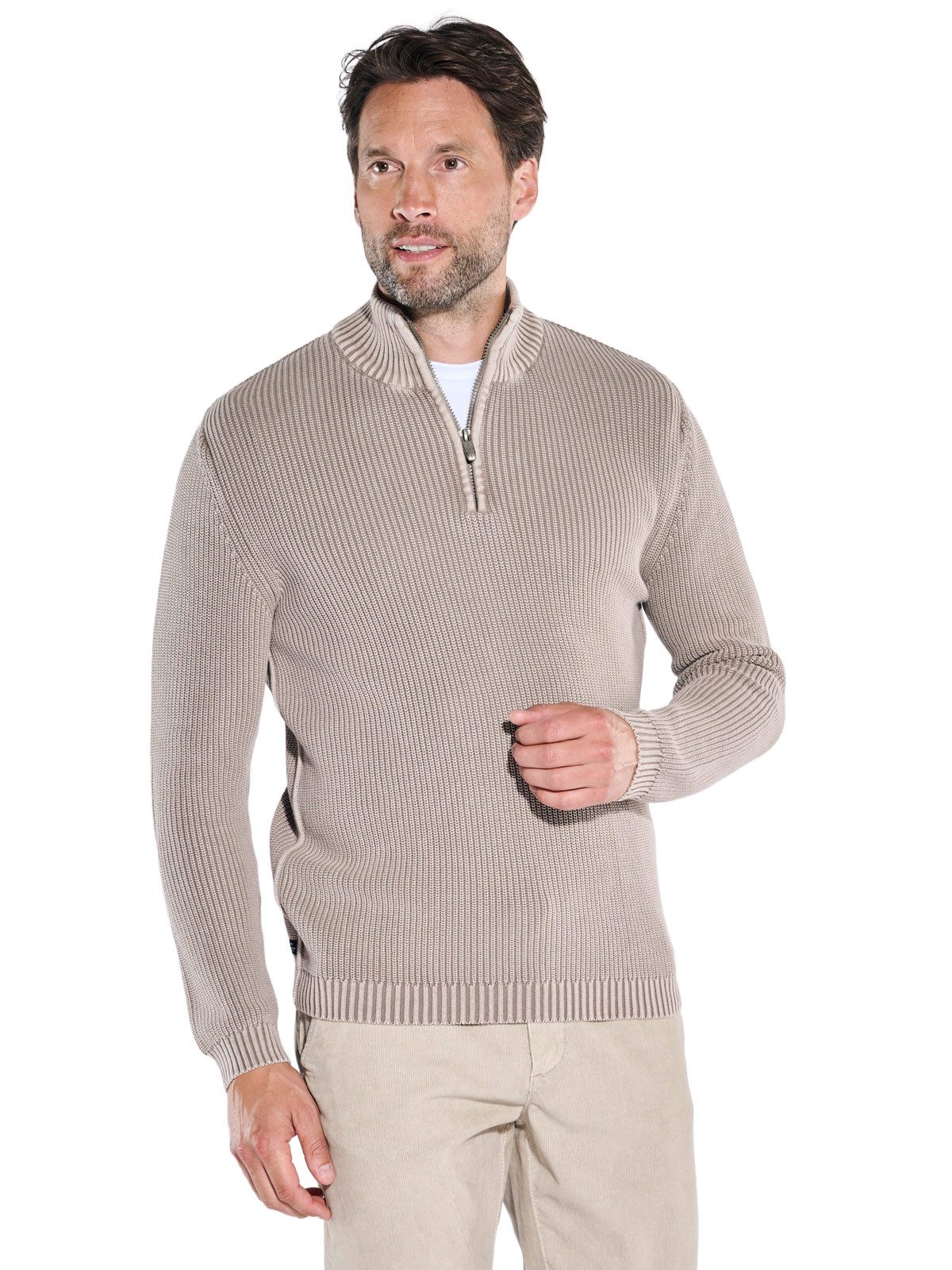 Engbers Stehkragenpullover engbers Herren Pullover mit Rippstruktur, Beige günstig online kaufen
