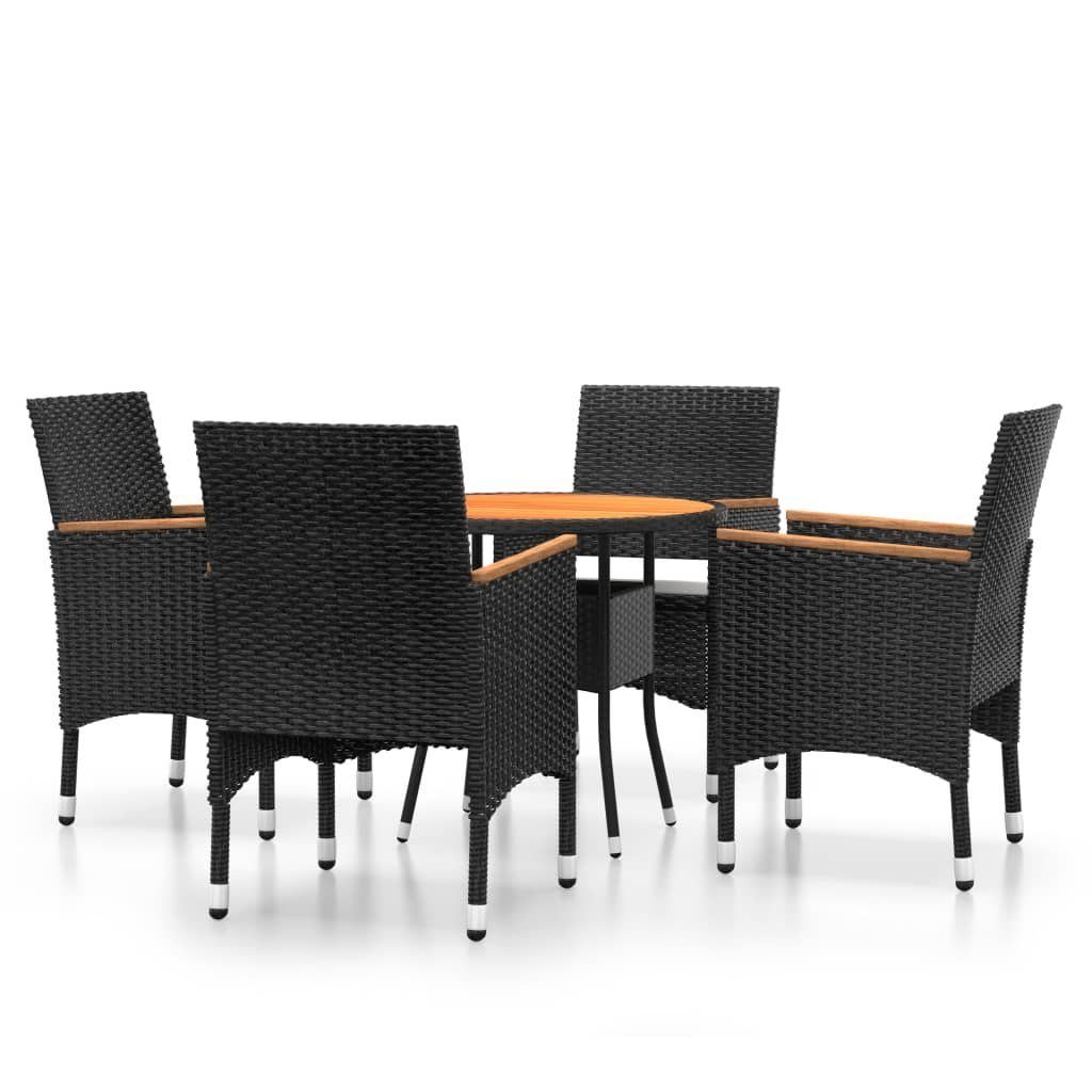 vidaXL Garten-Essgruppe 5-tlg. Garten-Essgruppe Poly Rattan Schwarz, (1-tlg)