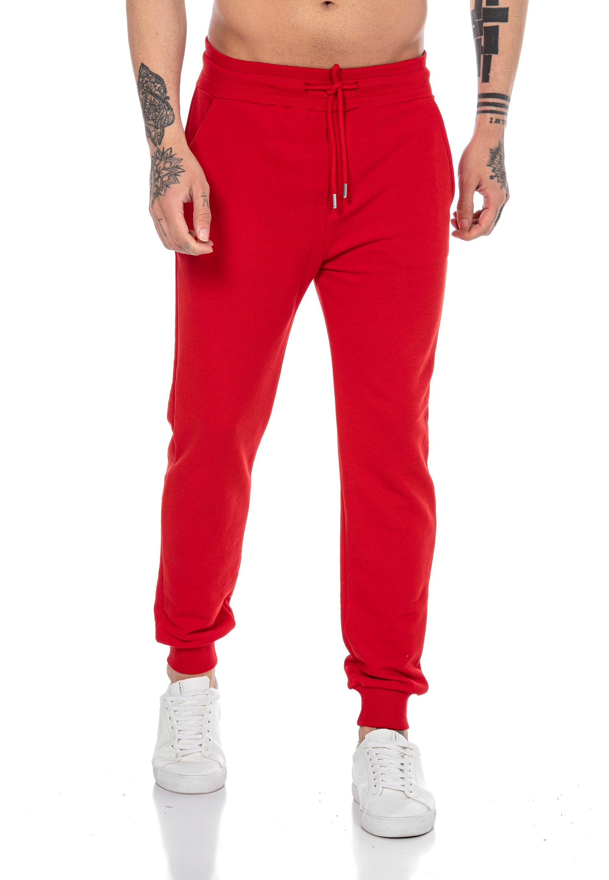 RedBridge Jogginghose mit Jogger High Rot Bund Brandlogo Quality elastischer