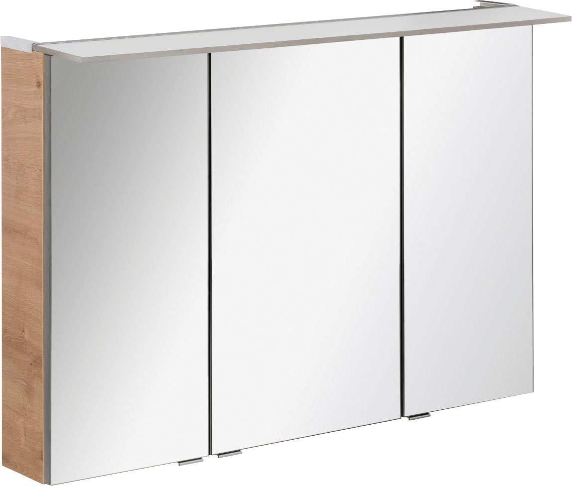 FACKELMANN Spiegelschrank PE 100 - Ast-Eiche Badmöbel Breite 100 cm, mit 3 Türen
