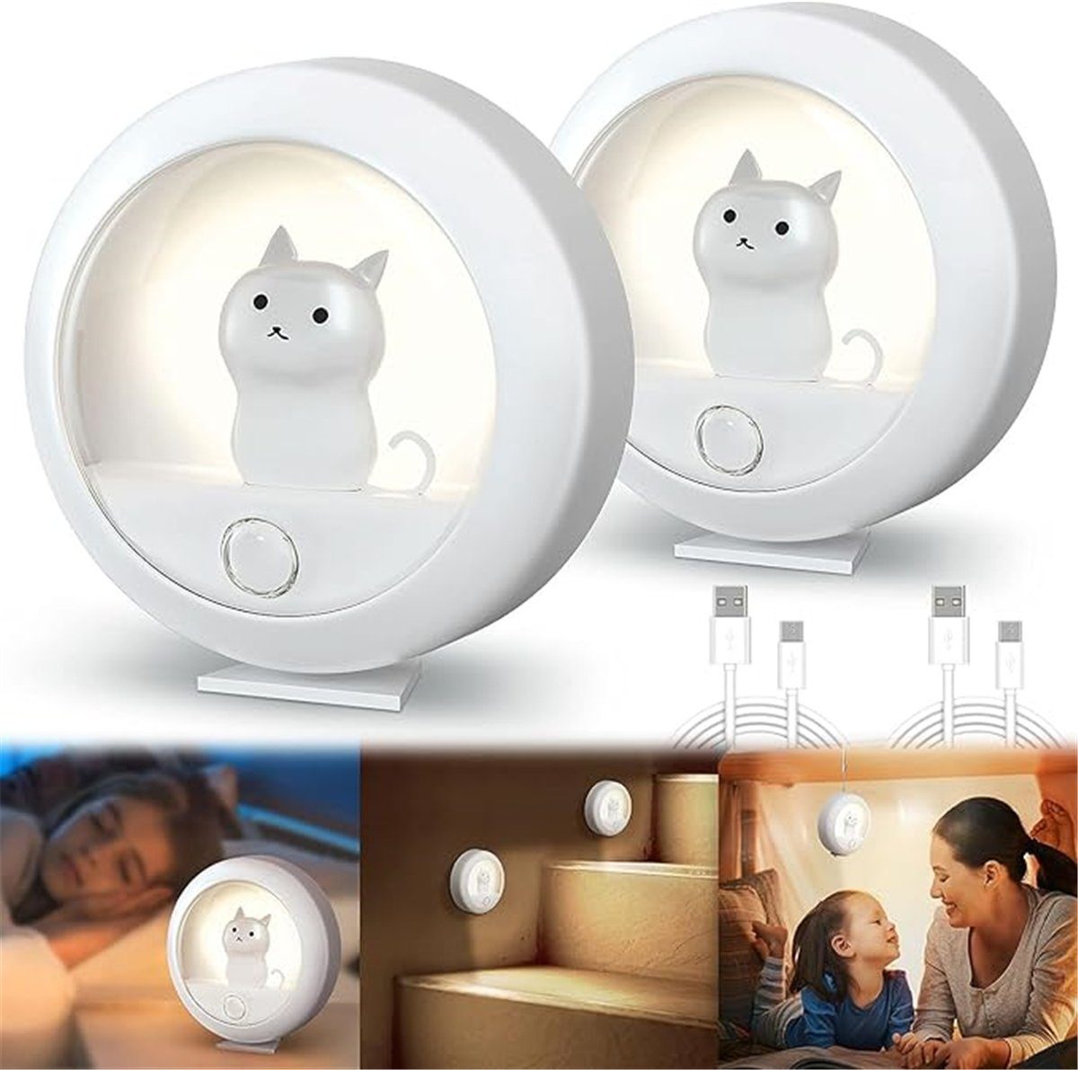 K&B LED Nachtlicht 2 Stück warmweißes Kinder-Nachtlicht mit Bewegungssensor