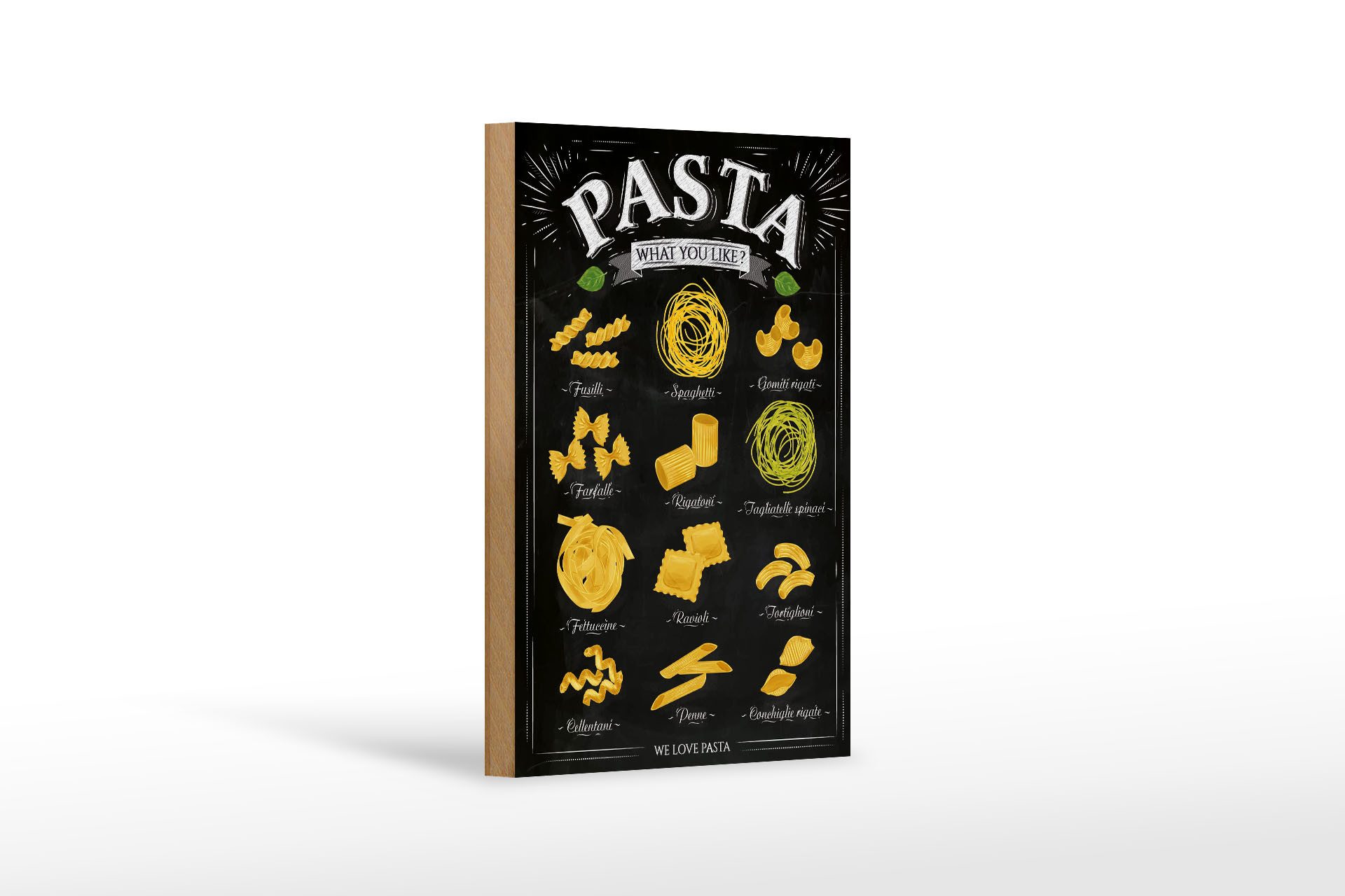 Holzbild Pasta 12x18 cm Nudeln what you like Essen