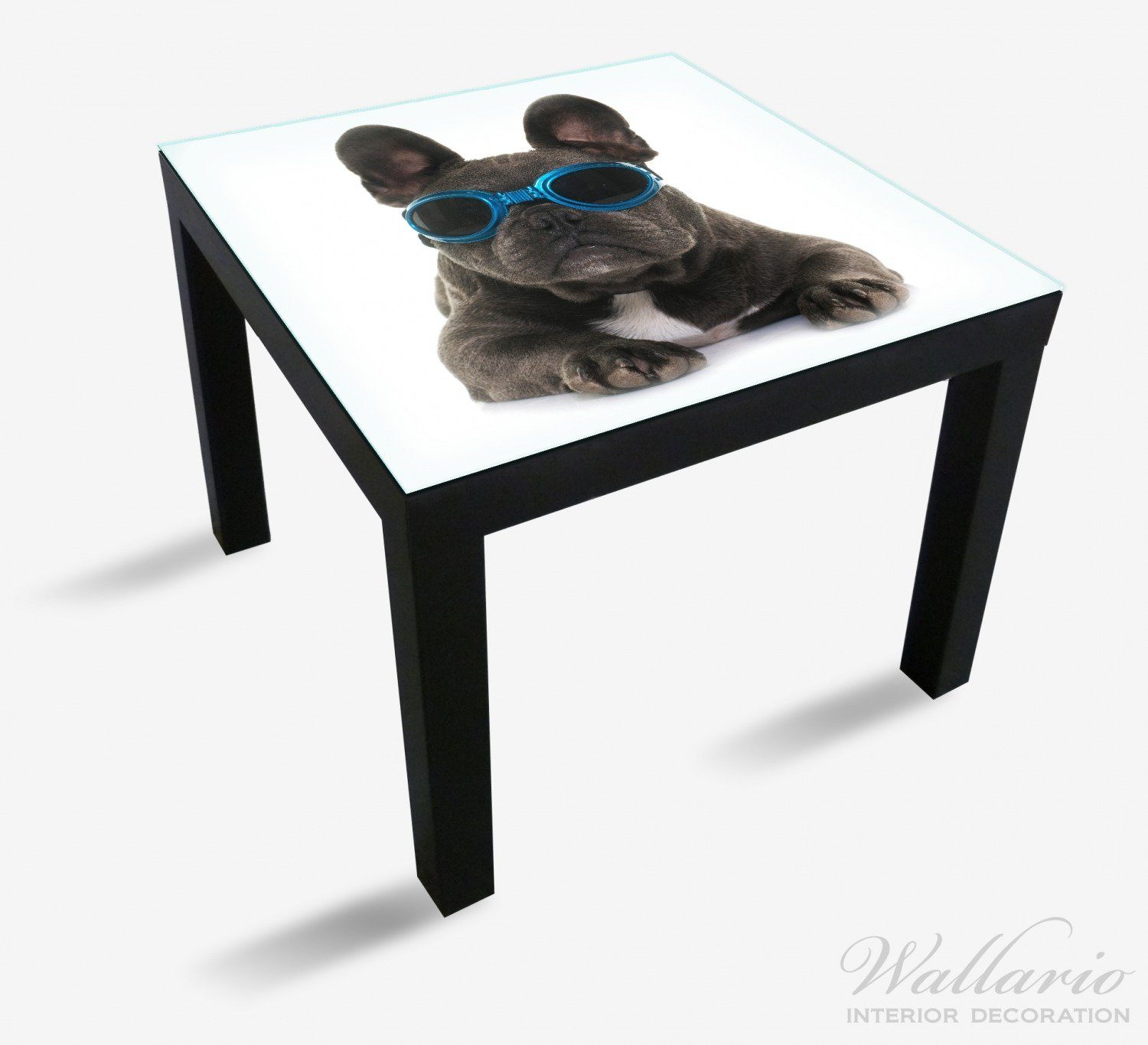 St), Sonnenbrille Hund Französische Cooler blau (1 Lack - für Wallario Tisch geeignet Ikea Tischplatte mit in Bulldogge