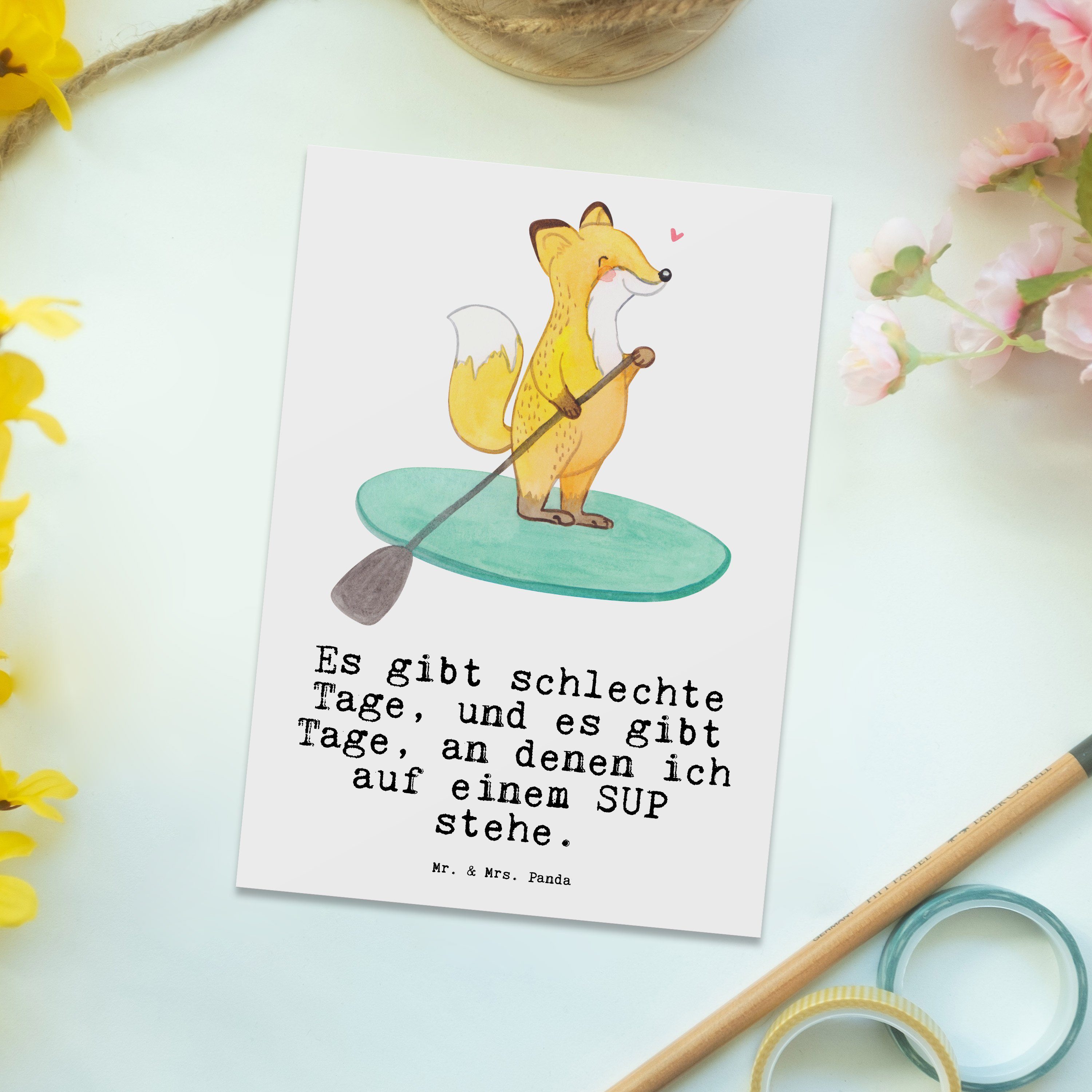 Mr. & Mrs. Panda Postkarte - Paddle Geschenk, Tage Up Paddling Fuchs Weiß Gesc Stand - Boarding